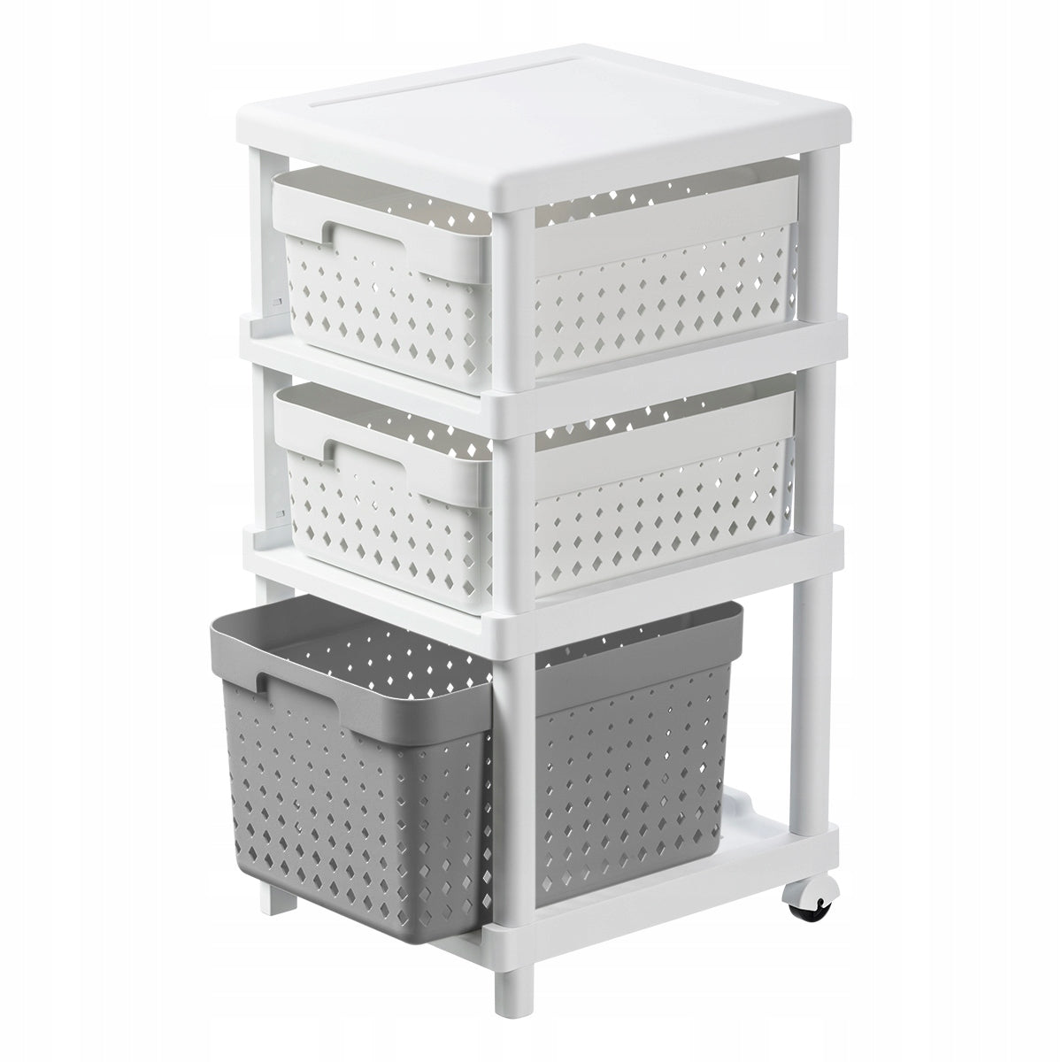 SHELF CHEST OF DRAWERS BATHROOM RACK WITH BASKETS ON WHEELS WHITE-GREY Brand Plast Team