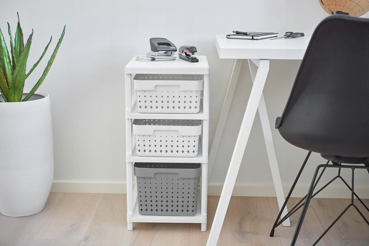 SHELF CHEST OF DRAWERS BATHROOM RACK WITH BASKETS ON WHEELS WHITE-GREY Packaging status original