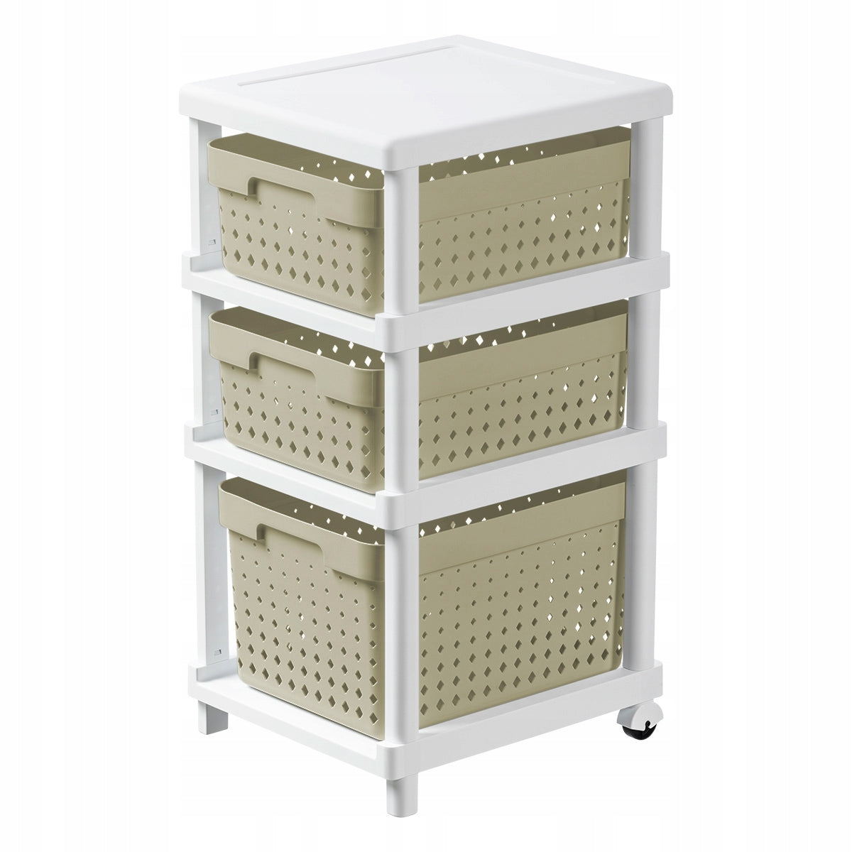 SHELF CHEST OF DRAWERS BATHROOM RACK WITH BASKETS ON WHEELS WHITE-OLIVE