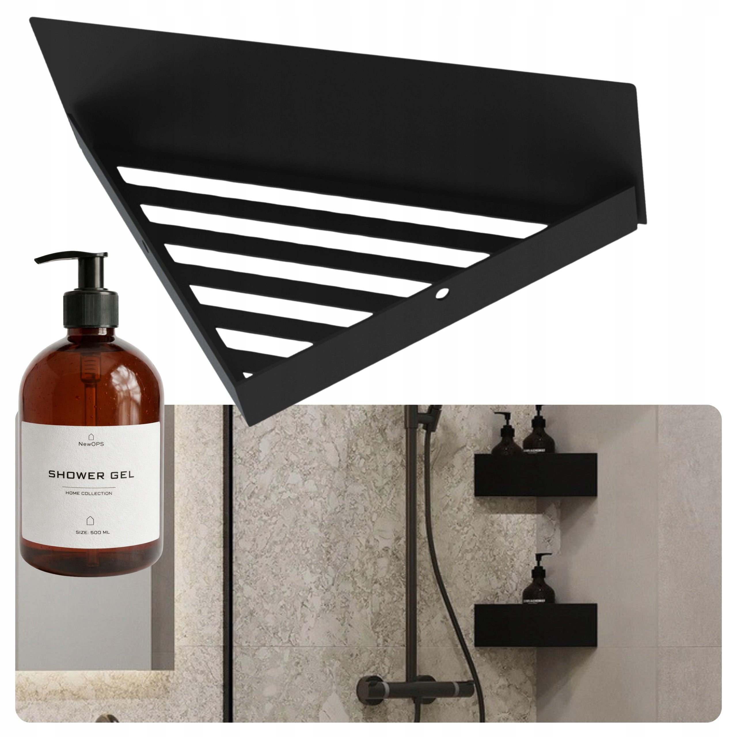 SHELF CORNER NOOK CORNER SHOWER BATHROOM BLACK + FREEBIE