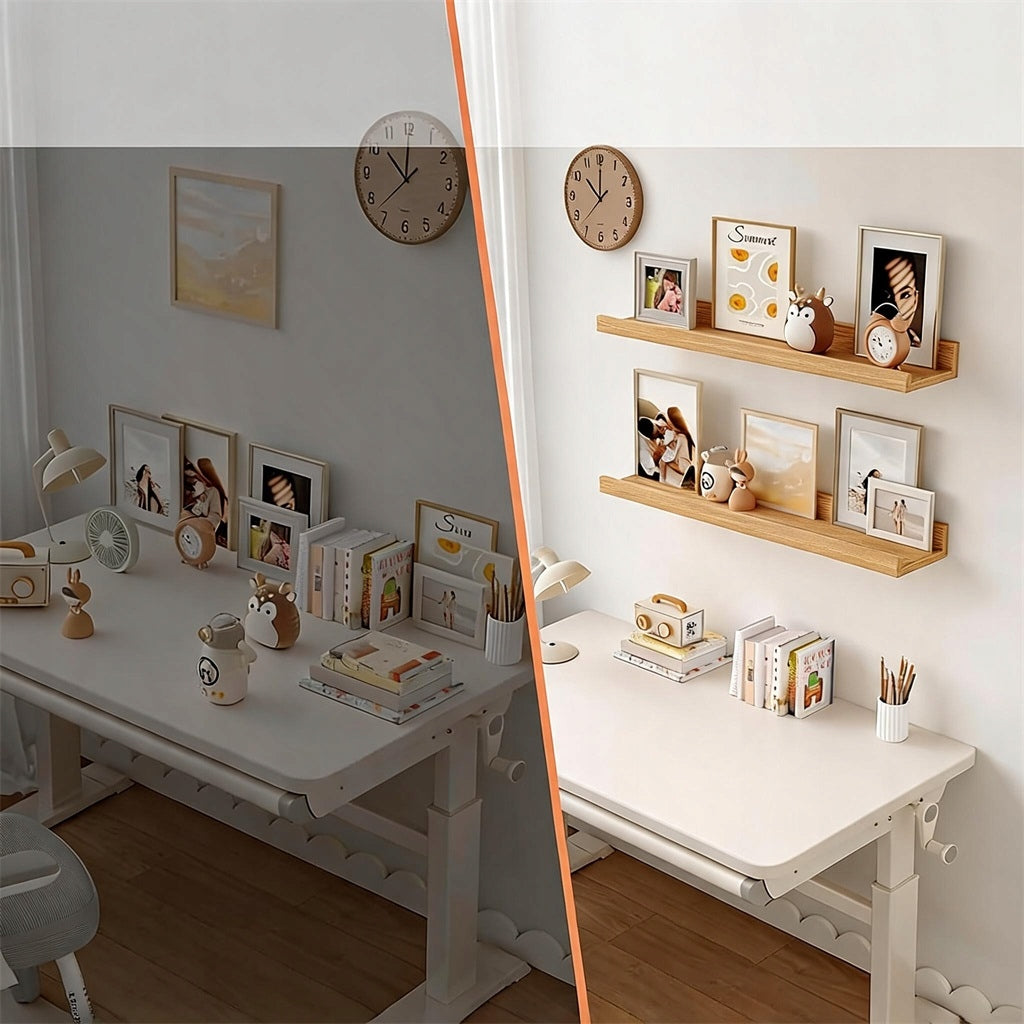 SHELF NATURAL WOOD HANGING 2 WALL RACKS 60*12*4,5CM WITH LIP Brand Bedee