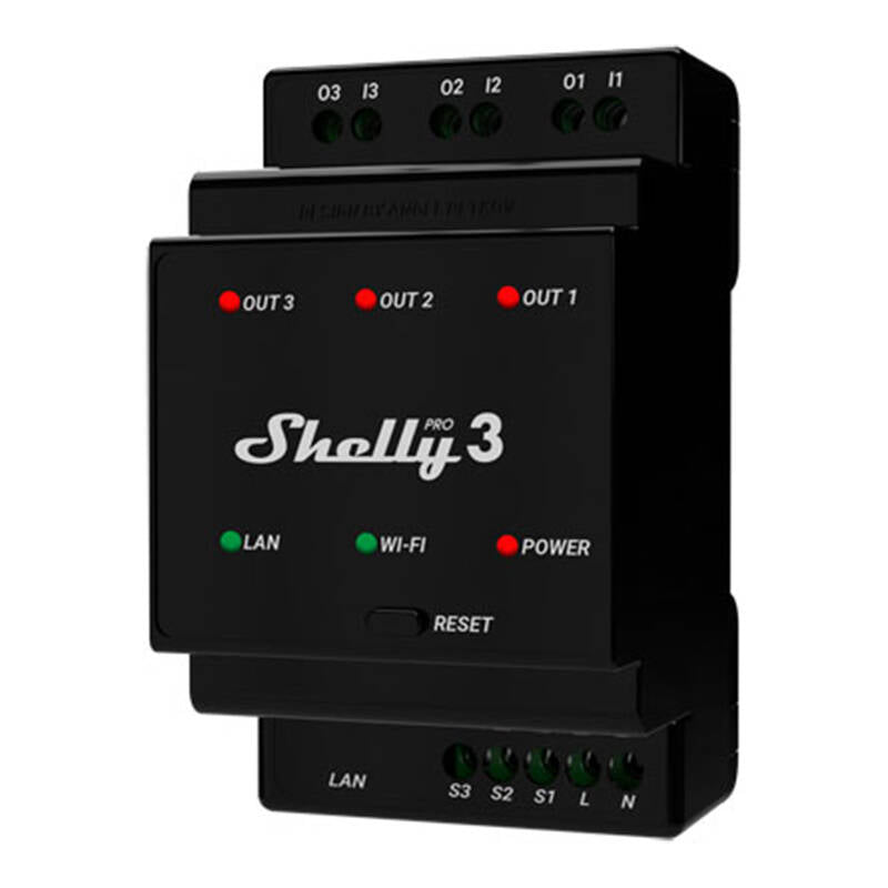 SHELLY PRO 3 WIFI 3-CHANNEL INTELLIGENT RELAY FOR DIN RAIL 240V 16A