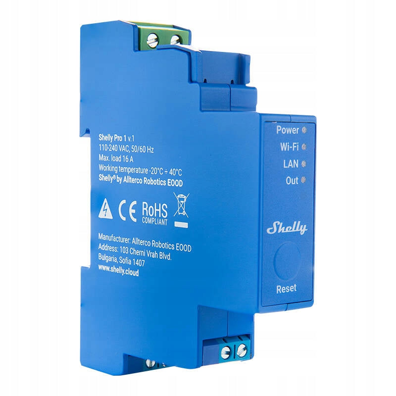 SHELLY SINGLE CHANNEL POTENTIAL-FREE RELAY SWITCH FOR DIN RAIL Brand Shelly