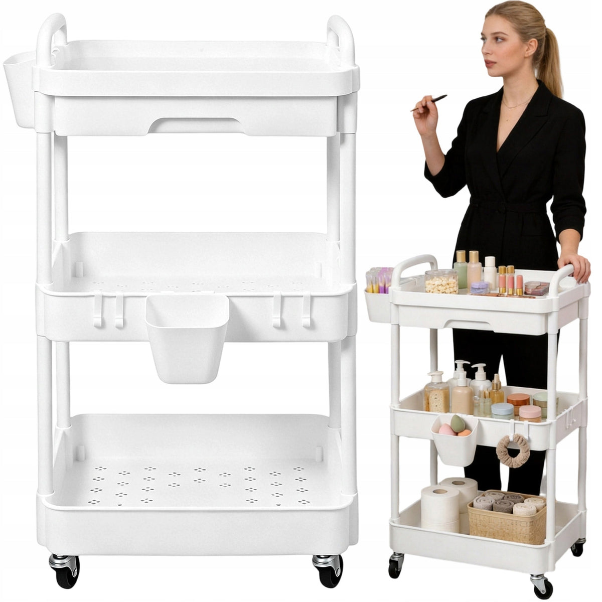 SHELVING UNIT ON WHEELS MOBILE KITCHEN BATHROOM TROLLEY WITH SHELVES ORGANIZER