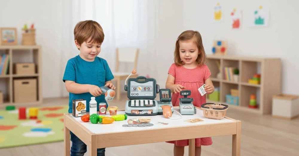 SHOP CASH REGISTER FOR CHILDREN WITH SCANNER SCALE TERMINAL 24 EL SOUNDS GIFT Manufacturer code 0