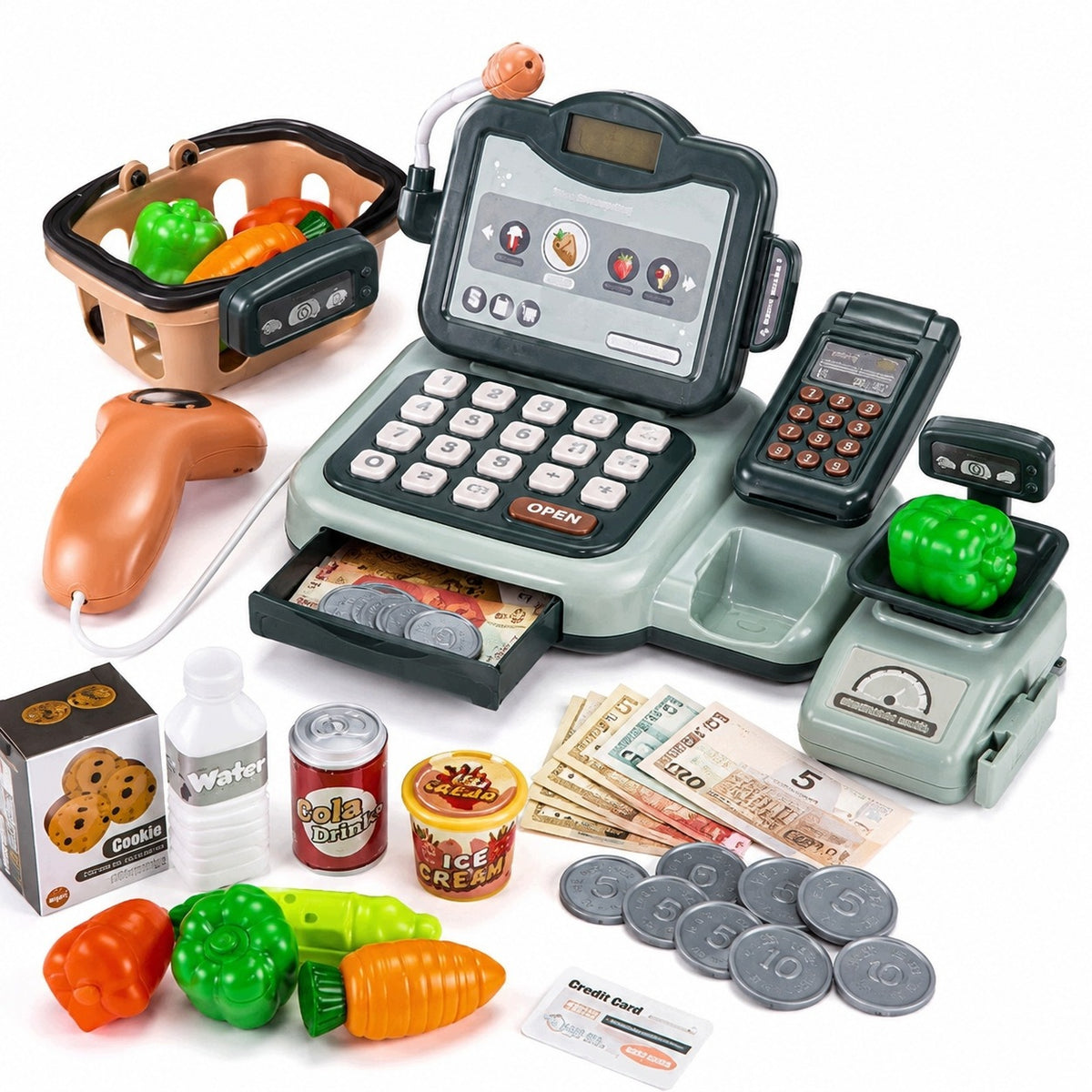 SHOP CASH REGISTER FOR CHILDREN WITH SCANNER SCALE TERMINAL 24 EL SOUNDS GIFT