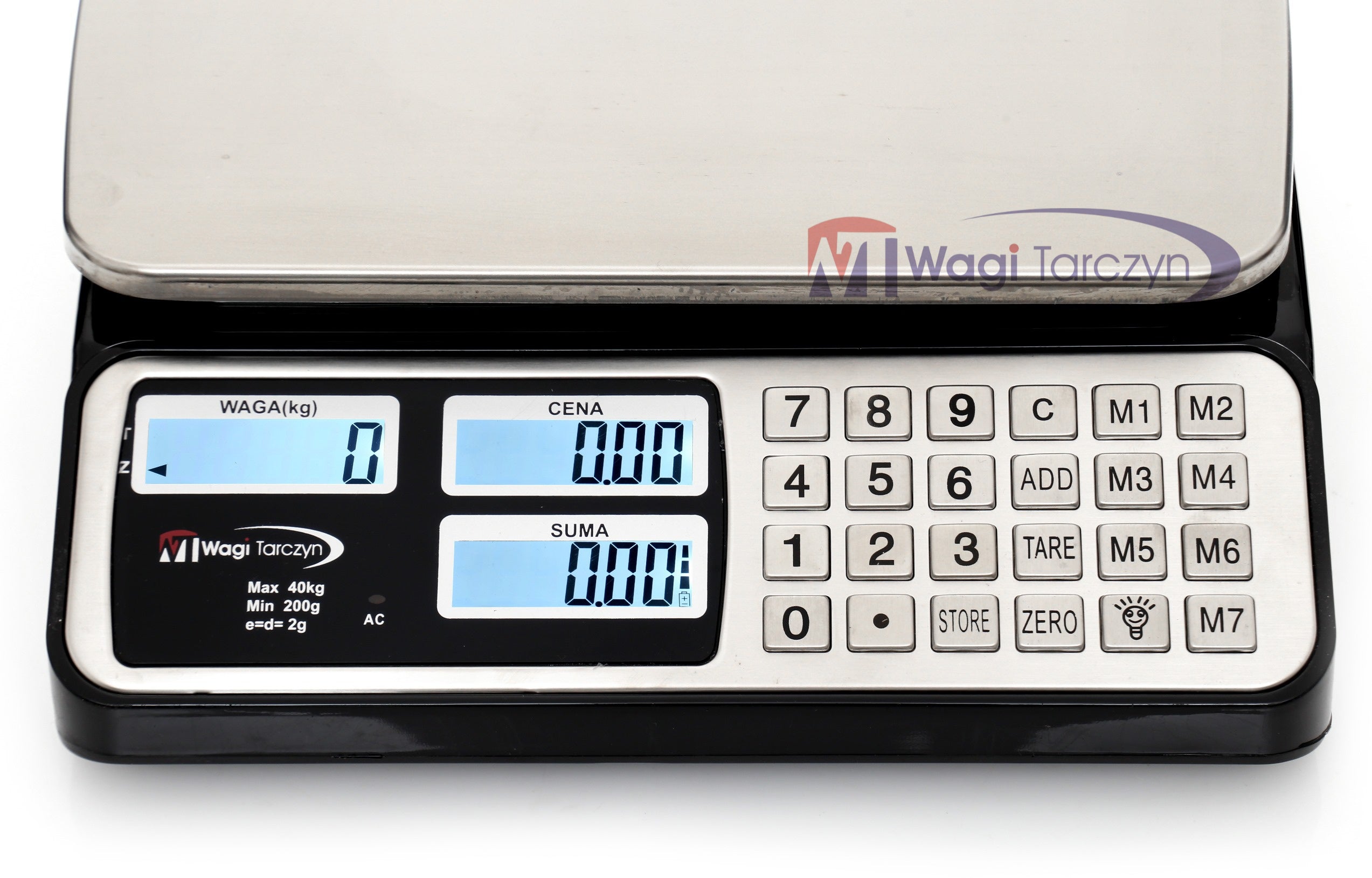 SHOP SCALE 40KG/2G ELECTRONIC STORAGE + Additional information auto-off option tare function LCD display back light Polish subtitles built-in battery