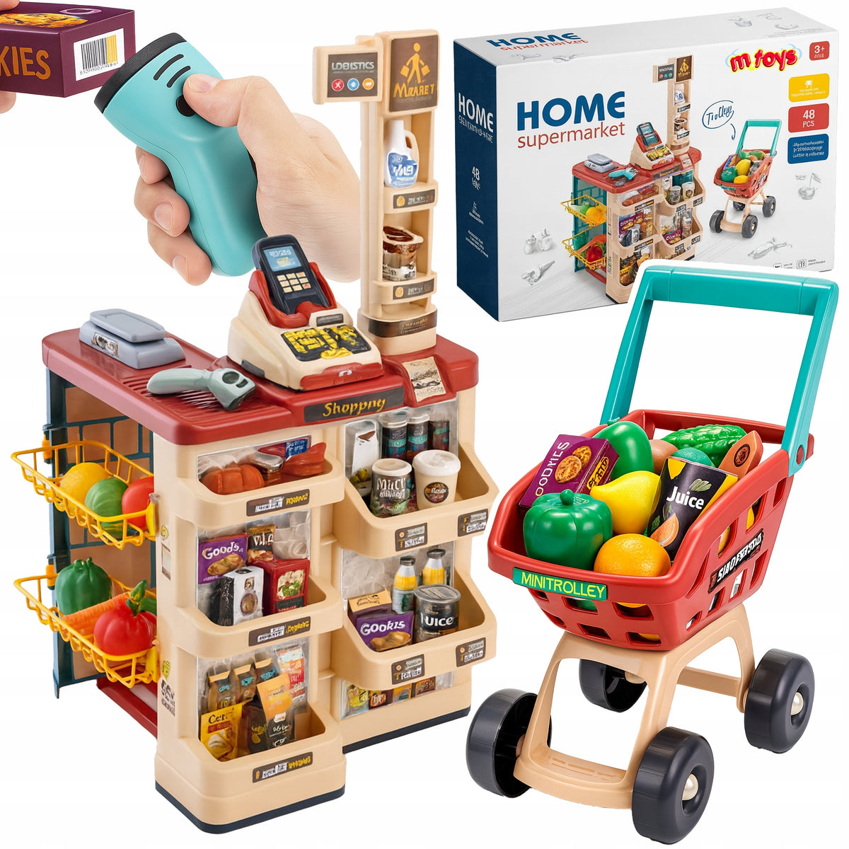 SHOP SUPERMARKET FOR CHILDREN SHOPPING BASKET SCANNER CASH REGISTER WEIGHT ACCESSORIES