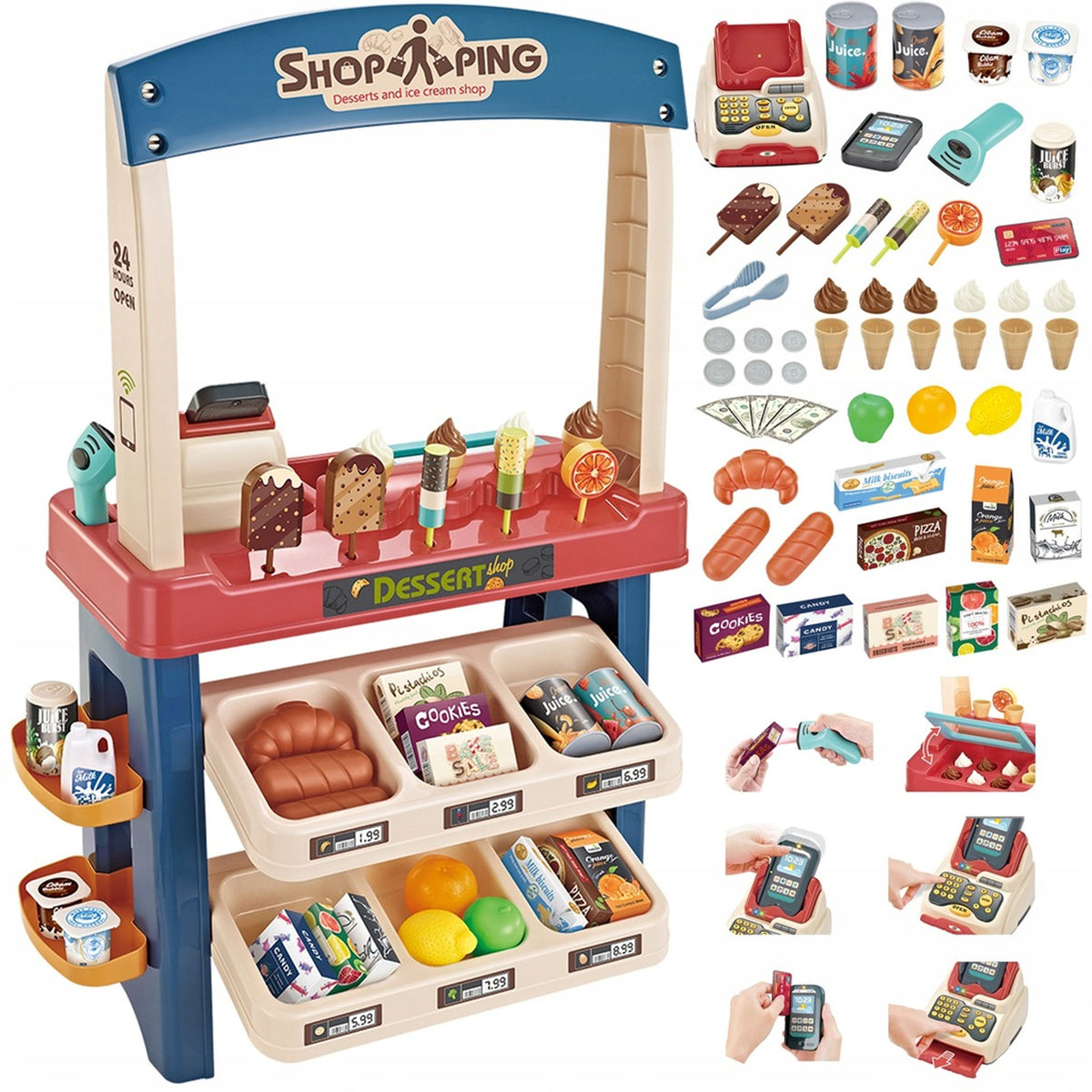 SHOP SUPERMARKET KIDS INTERACTIVE CASH REGISTER ICE CREAM SOUNDS + 55el Manufacturer code 80098