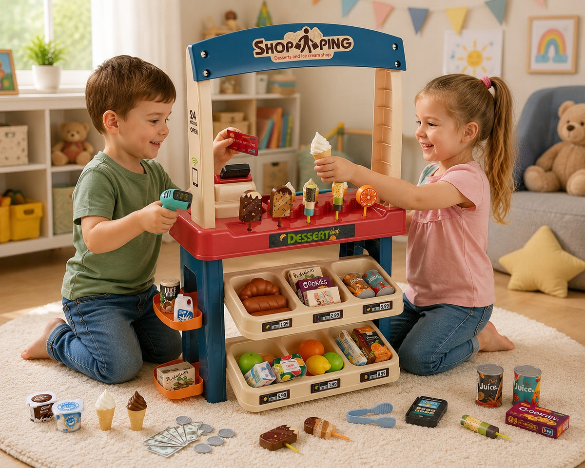 SHOP SUPERMARKET KIDS INTERACTIVE CASH REGISTER ICE CREAM SOUNDS + 55el Packaging status original