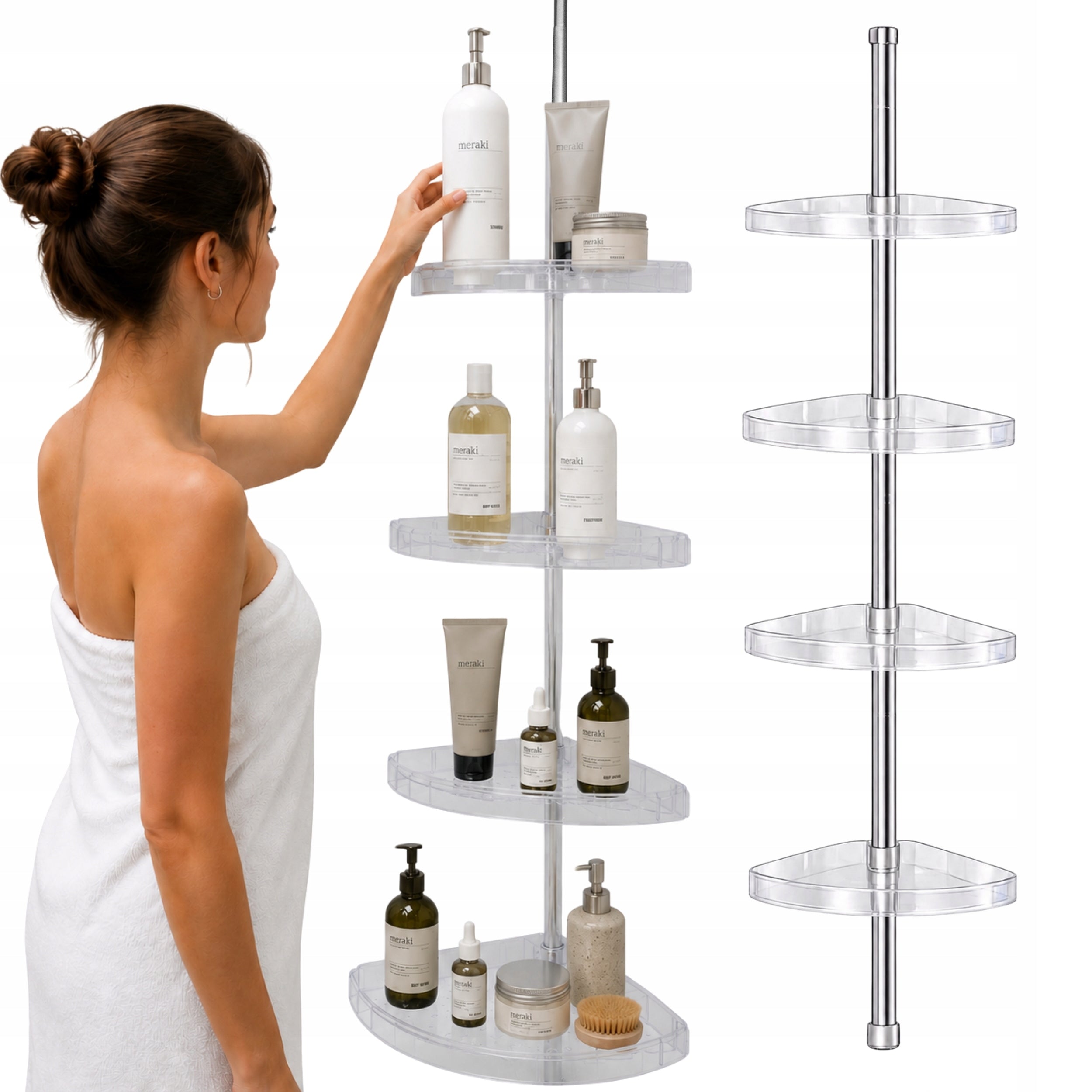 SHOWER BATHROOM SHELF 80-290 TELESCOPIC SILVER CORNER ADJUSTABLE