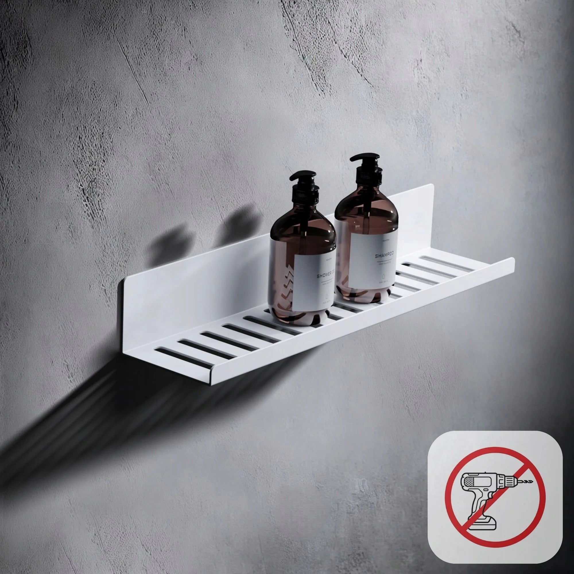 SHOWER SHELF NEXA 40 cm NON-INVASIVE WITHOUT DRILLING 3M VHB + BOTTLE Packaging status original