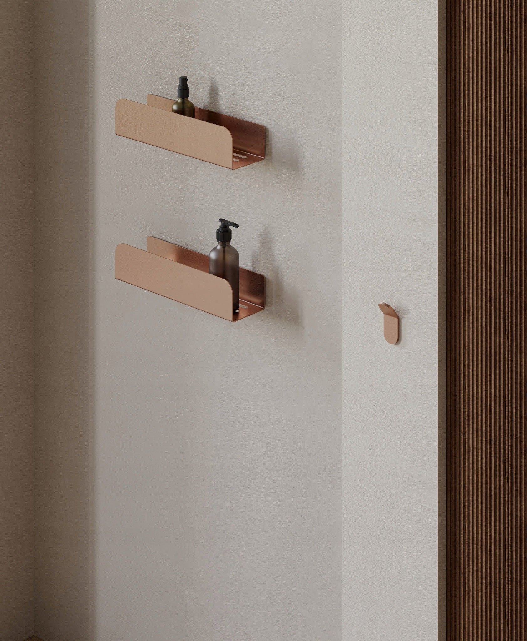 SHOWER SHELF WITHOUT DRILLING BRUSHED COPPER HOZZE Packaging status original