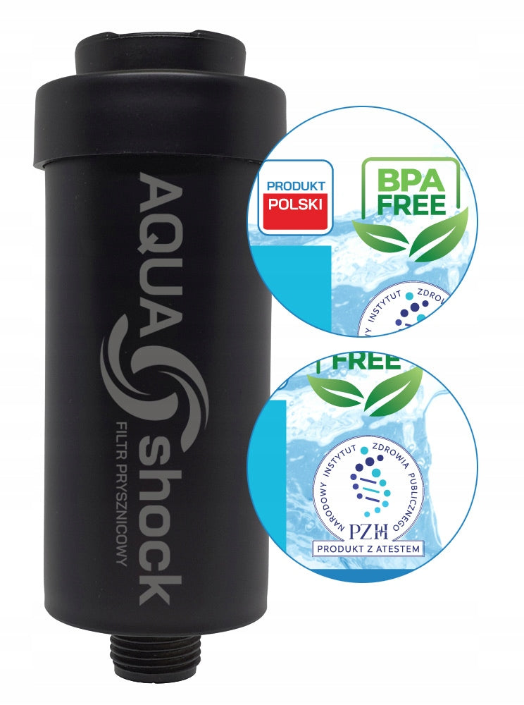 SHOWER WATER FILTER KDF AQUA shock BLACK Model Filtr prysznicowy KDF AQUA shock Czarny