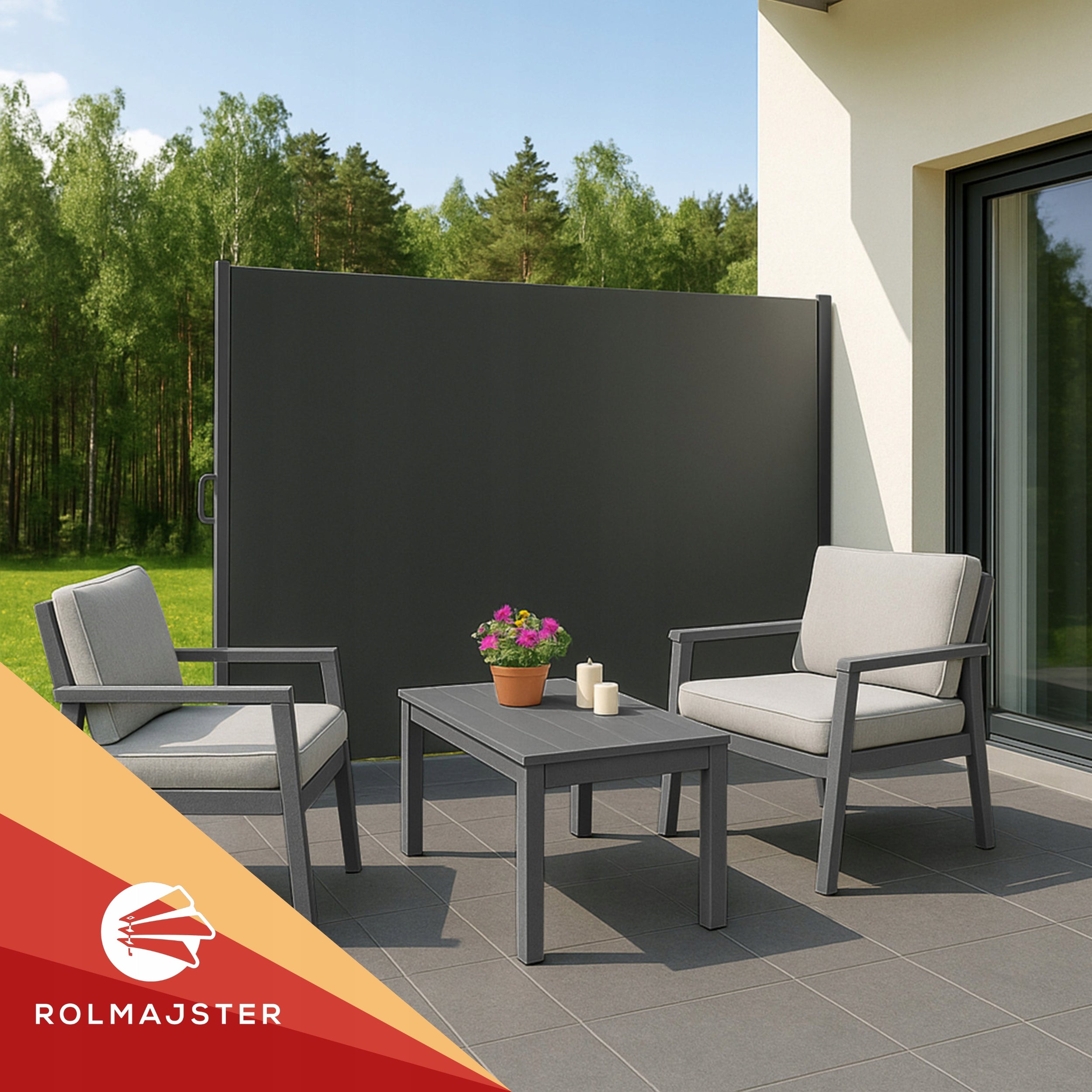 SIDE AWNING COVER SCREEN ROLLER BLIND FOR TERRACE RETRACTABLE 200x400 cm Grey Product width 200 cm