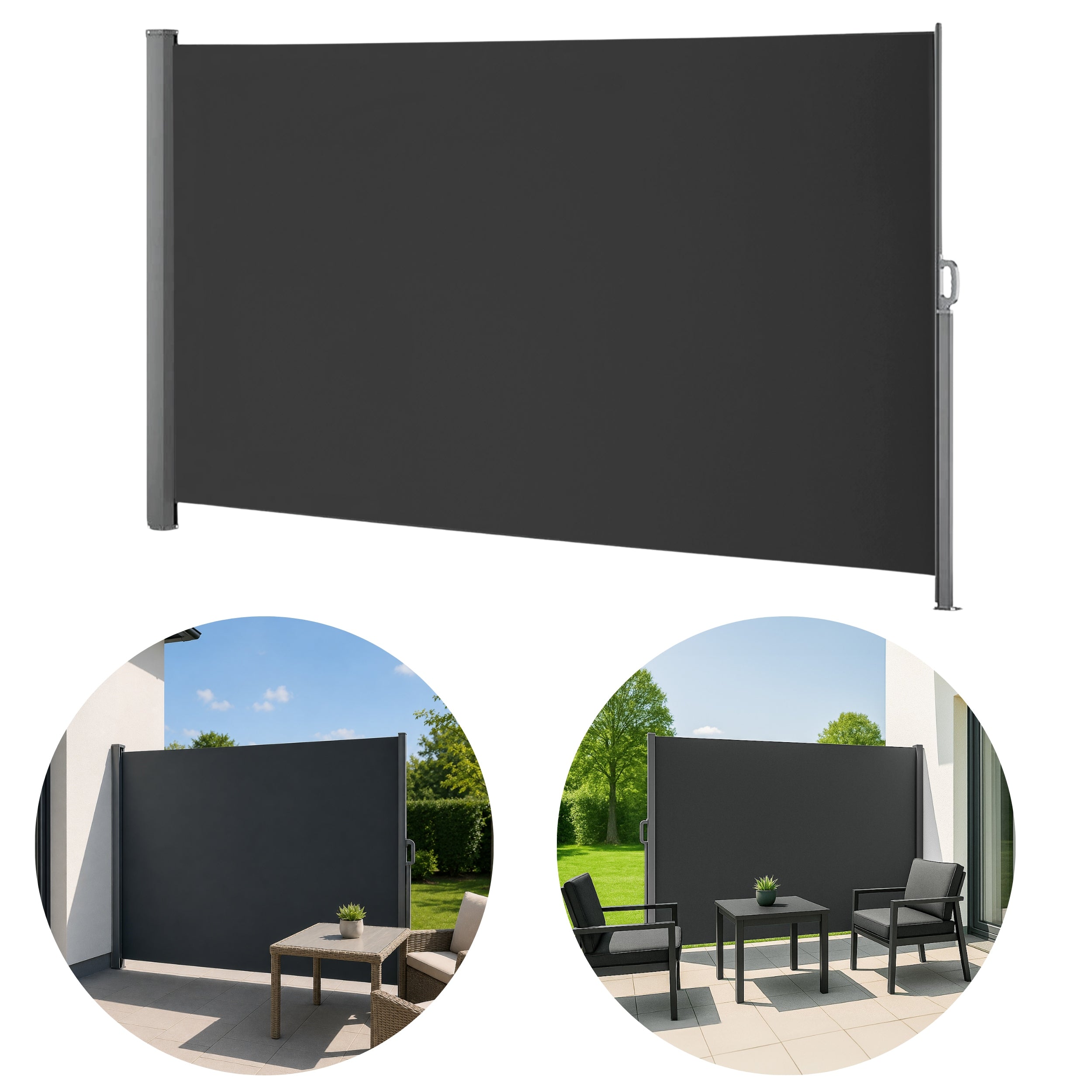 SIDE AWNING COVER SCREEN ROLLER BLIND FOR TERRACE RETRACTABLE 200x400 cm Grey
