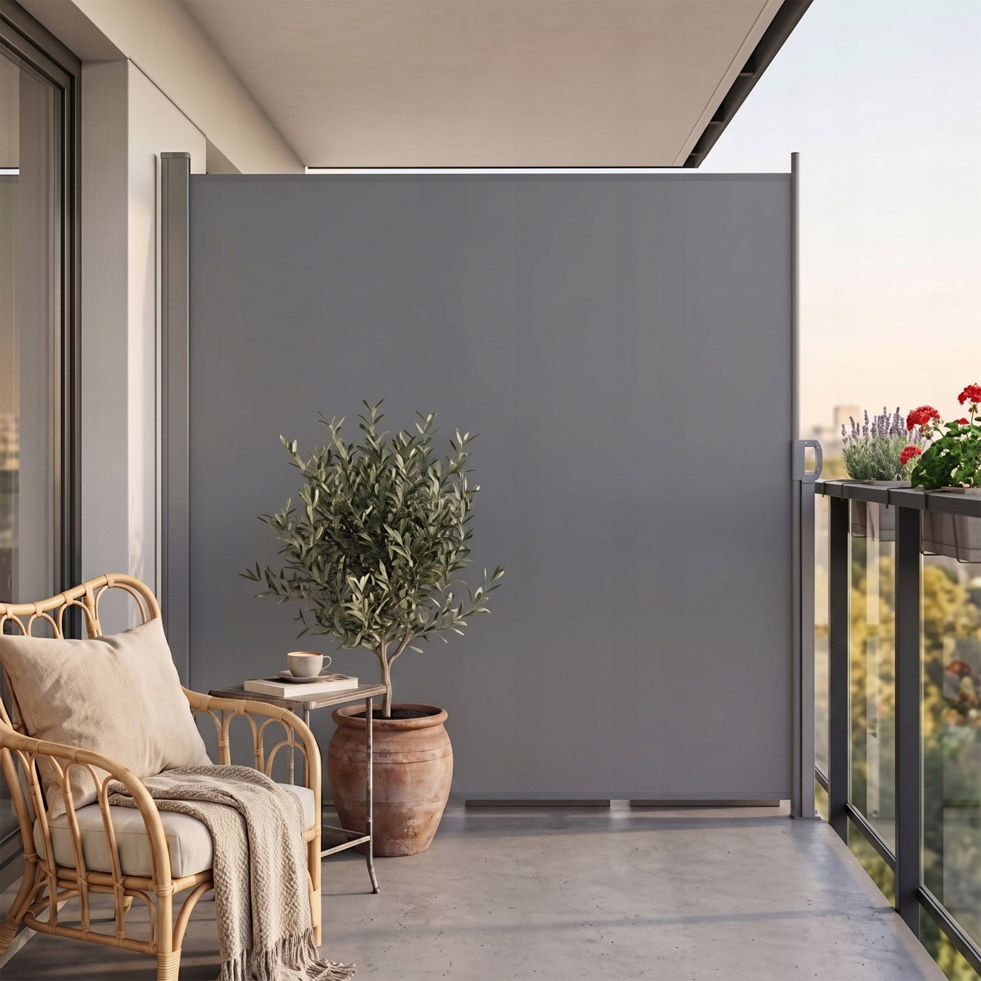 SIDE AWNING ROLLER SHUTTER FOR THE TERRACE COVER TERRACE SCREEN 250x160 cm EXTENDABLE Main material fabric