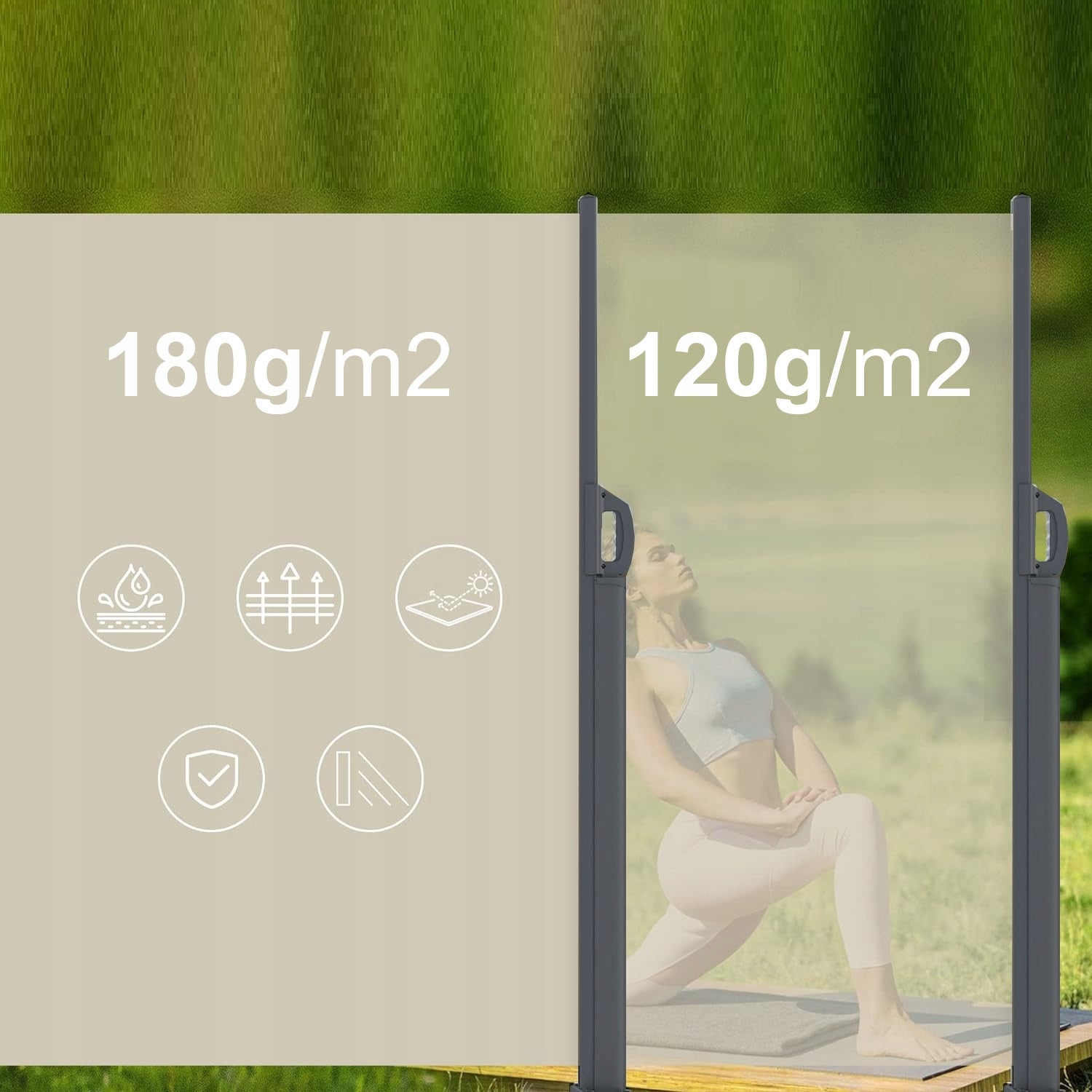 SIDE AWNING ROLLER SHUTTER FOR THE TERRACE COVER TERRACE SCREEN 350x170 cm EXTENDABLE Manufacturer code 170x350-Beige