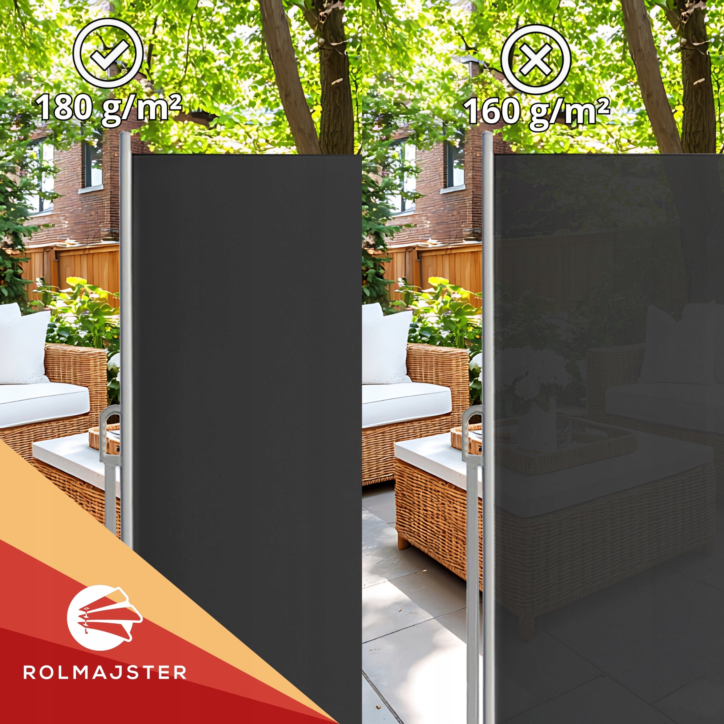 SIDE AWNING SCREEN COVER RETRACTABLE TERRACE BLIND 350x180 Light Grey Kind marquise