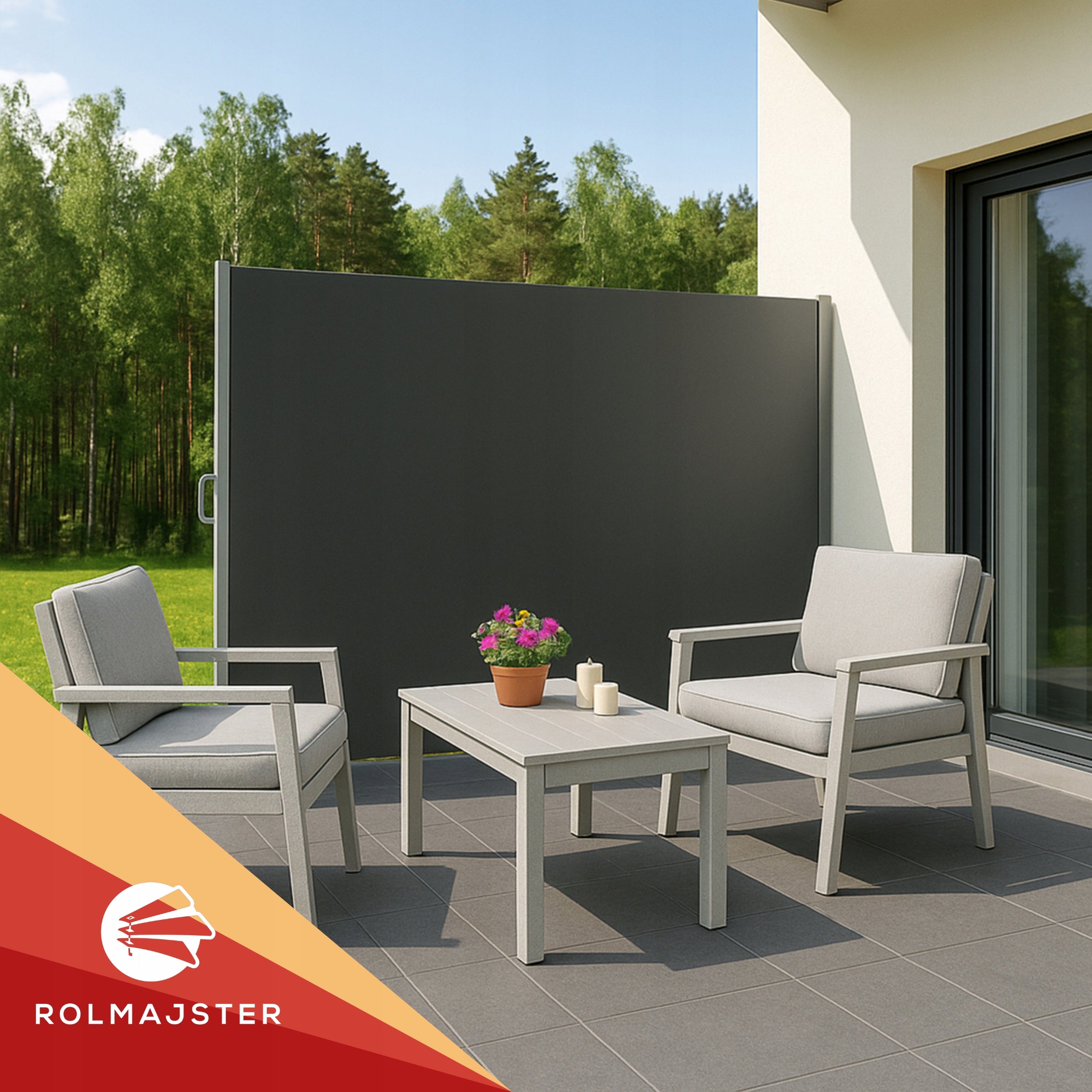 SIDE AWNING SCREEN COVER RETRACTABLE TERRACE BLIND 350x180 Light Grey Product width 180 cm