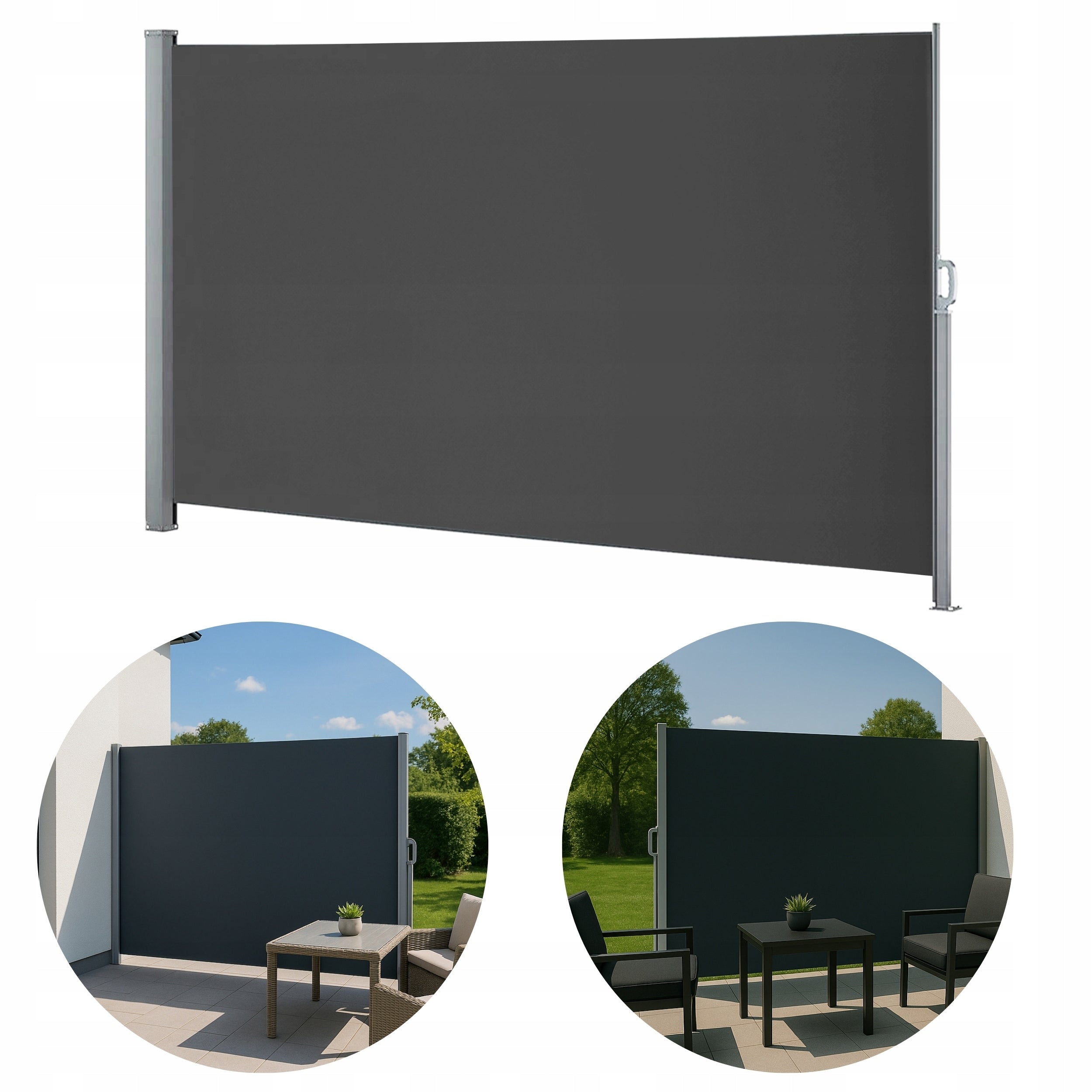 SIDE AWNING SCREEN COVER RETRACTABLE TERRACE BLIND 350x180 Light Grey