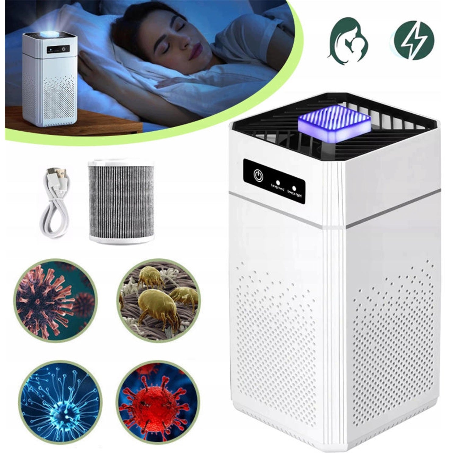 SILENT AIR PURIFIER MINI 3 MODES OF OPERATION USB POWER SUPPLY FOR ROOM