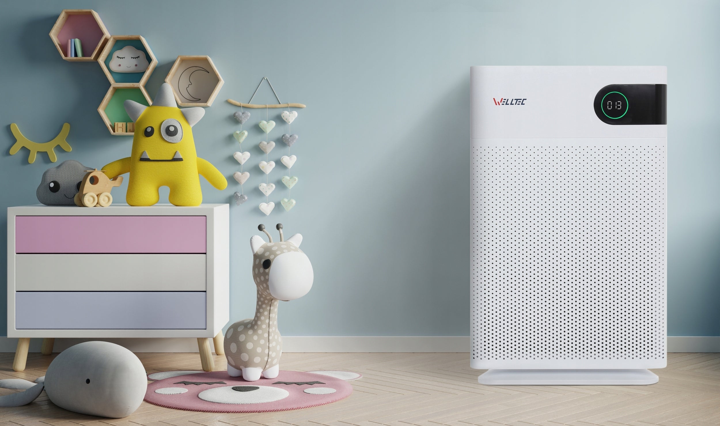 SILENT AIR PURIFIER WELLTEC APH450D 85m² HEPA H13 WiFi TURBO FILTERS Medical device no
