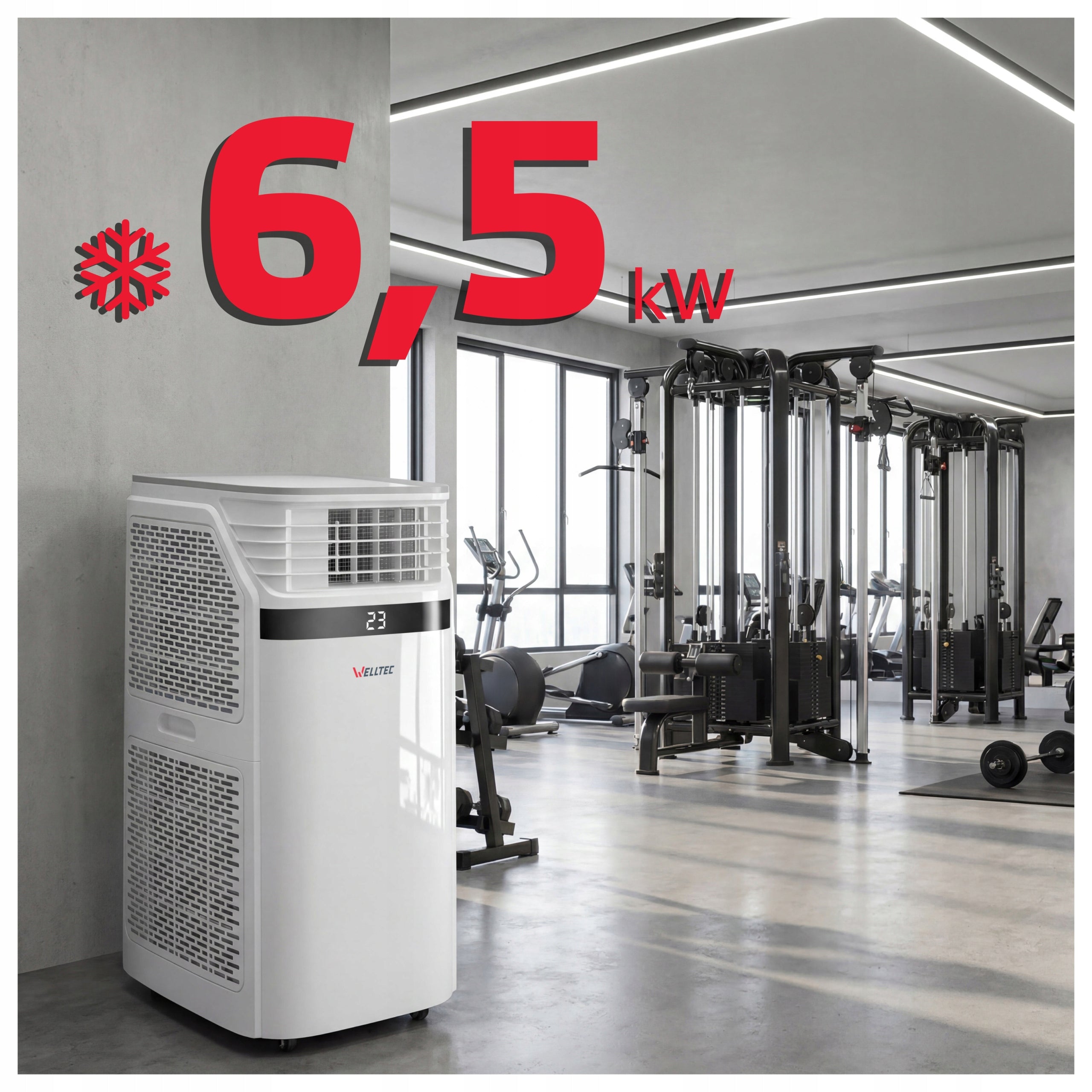 SILENT PORTABLE AIR CONDITIONER WELLTEC ACW22 ULTRA WiFi 6,5kW 130m² WITH PLENUM Packaging status original