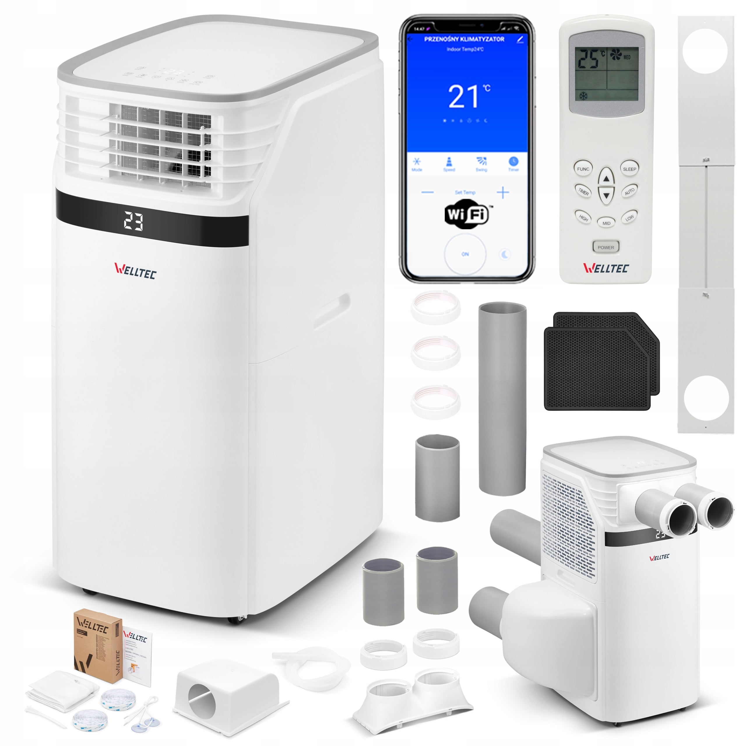 SILENT PORTABLE AIR CONDITIONER WELLTEC ACW22 ULTRA WiFi 6,5kW 130m² WITH PLENUM