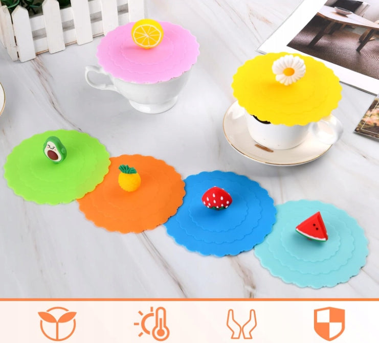 SILICONE CUP LID GLASS HANDLES COLORFUL FRUIT SET OF 8 Manufacturer code SILIKONOWA POKRYWKA NA KUBEK STREFAZAKUPÓW