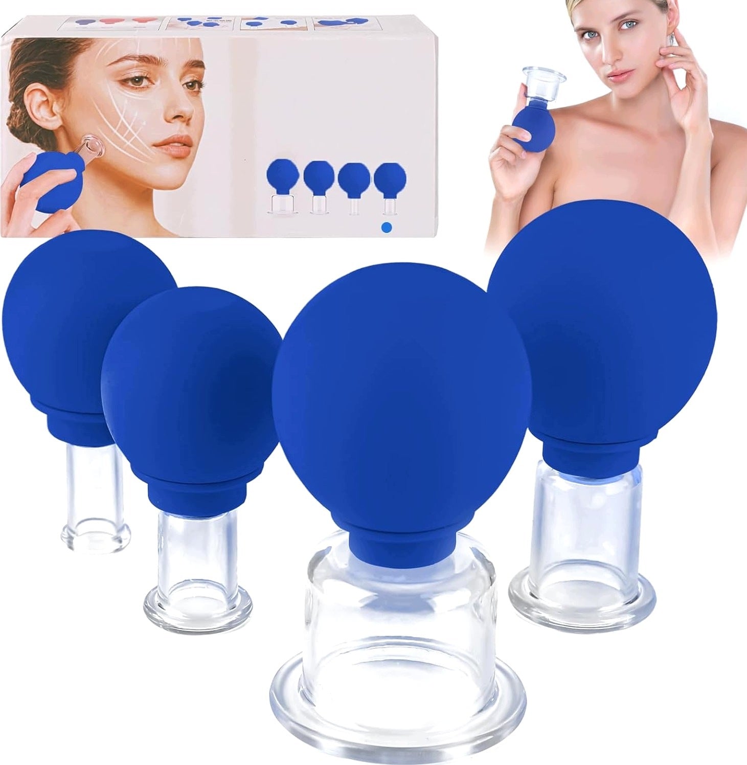 SILICONE GLASS BUBBLES 4 PIECES FOR VACUUM BODY FACE MASSAGE