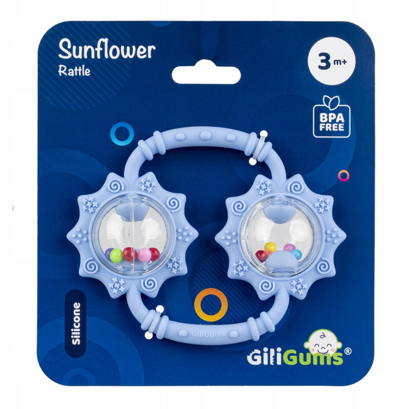SILICONE RATTLE SUNFLOWERS BLUE GILIGUMS 30057
