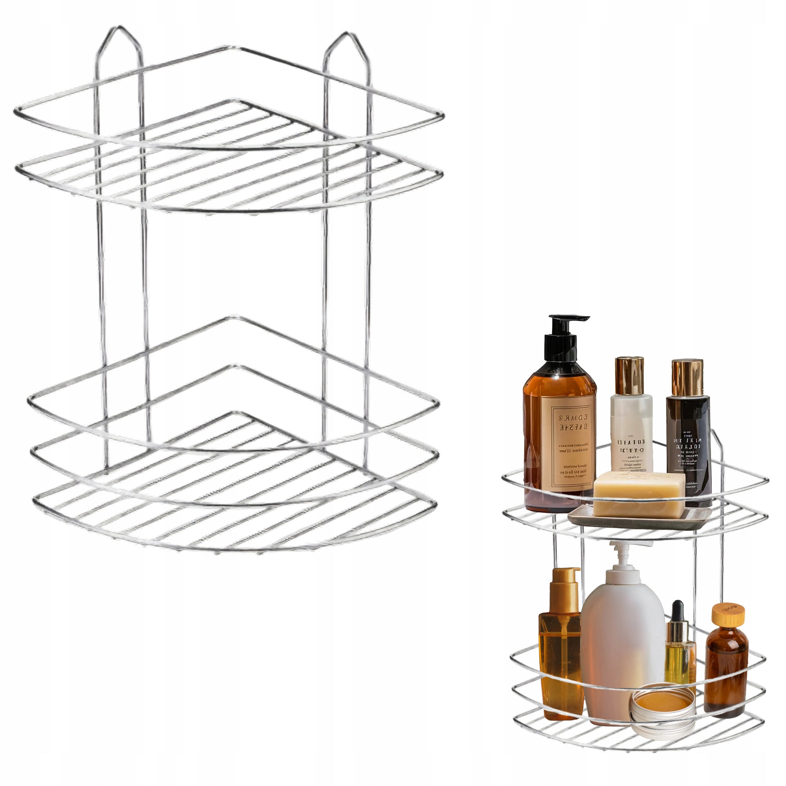 SILVER CORNER SHELF 2 LEVELS FOR KITCHEN BATHROOM DURABLE SELF ADHESIVE Packaging status original
