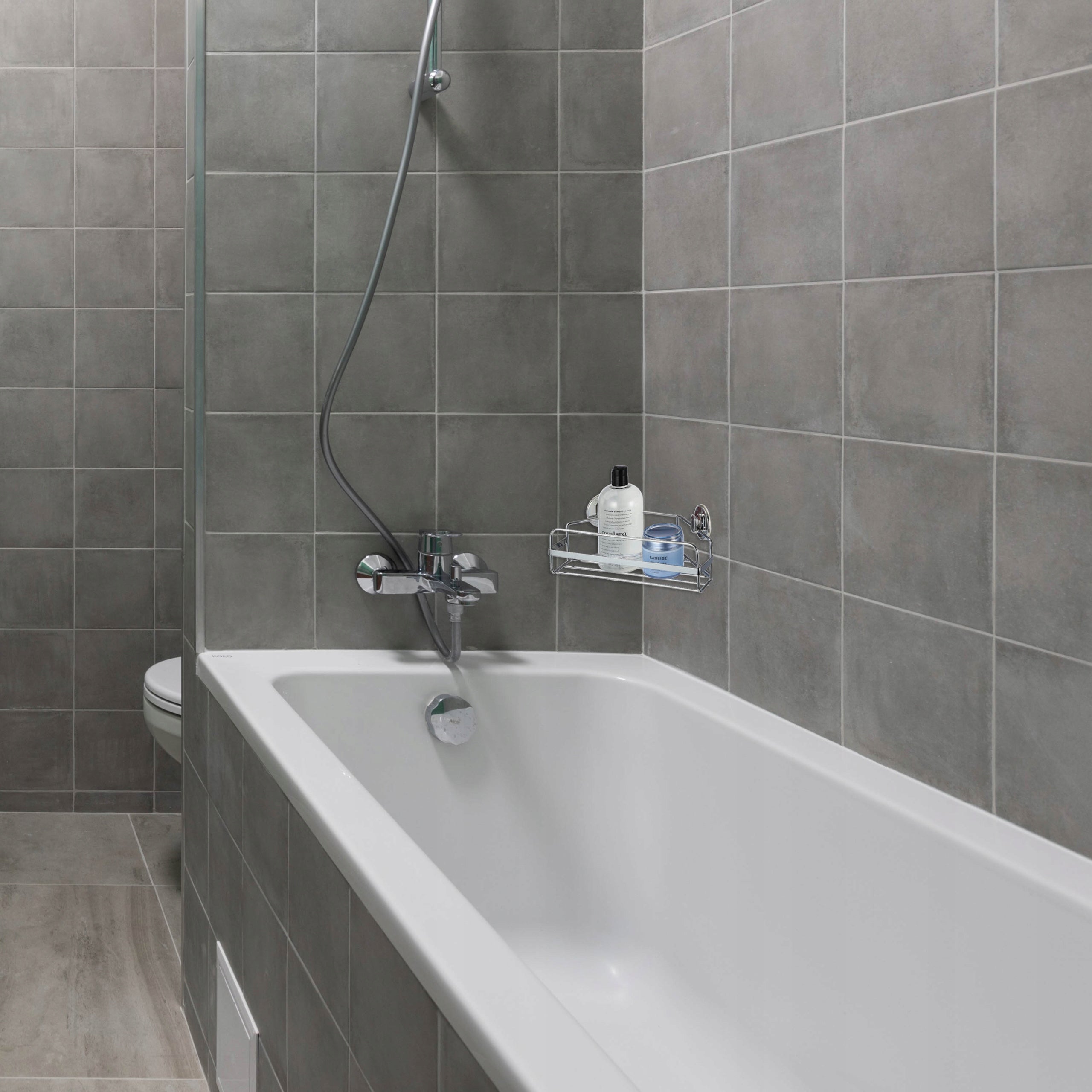 SILVER CORNER SHOWER SHELF BATHROOM STEEL DURABLE KITCHEN SHELF Brand Rodeno