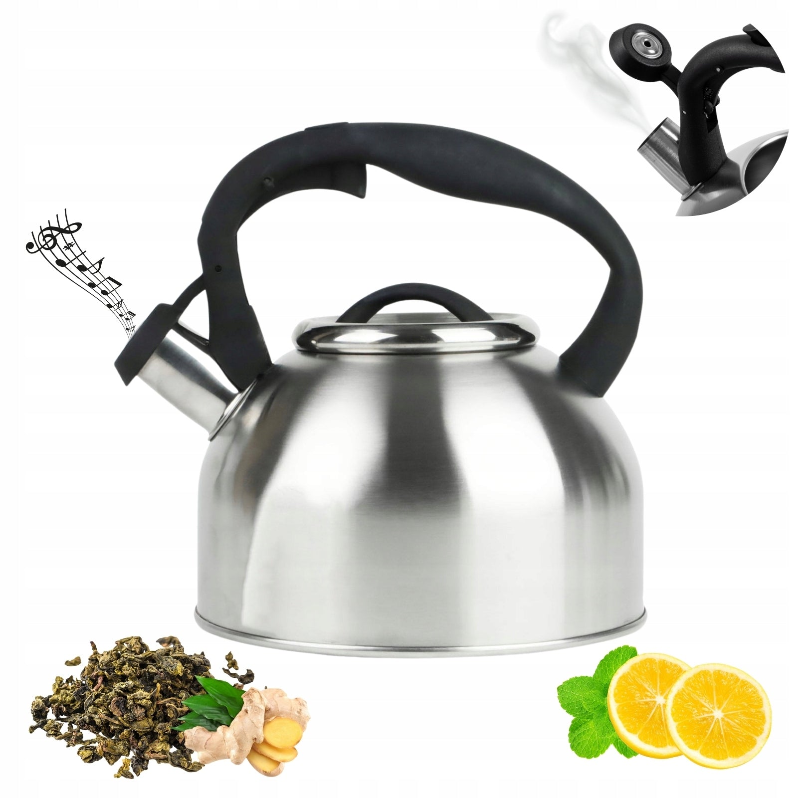 SILVER KETTLE WITH WHISTLE TRADITIONAL 2,5 L INDUCTION GAS STAINLESS STEEL