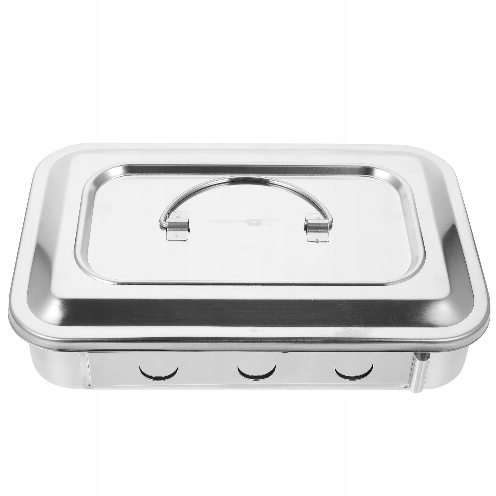 SILVER STAINLESS STEEL STERILIZATION BOX WITH LID AND VENT FOR INSTRUMENTS Kind dry heat