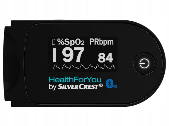 SILVERCREST Bluetooth finger pulse oximeter with app, SPO 55 - BLACK