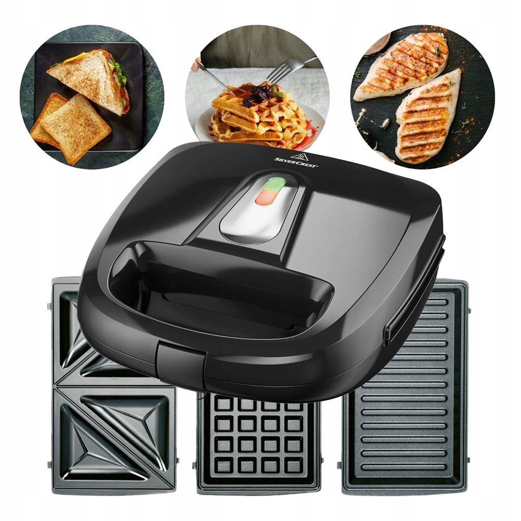 SILVERCREST KITCHEN Sandwich Toaster Waffle Grill SSMW 750 3in1 THREE PLATES