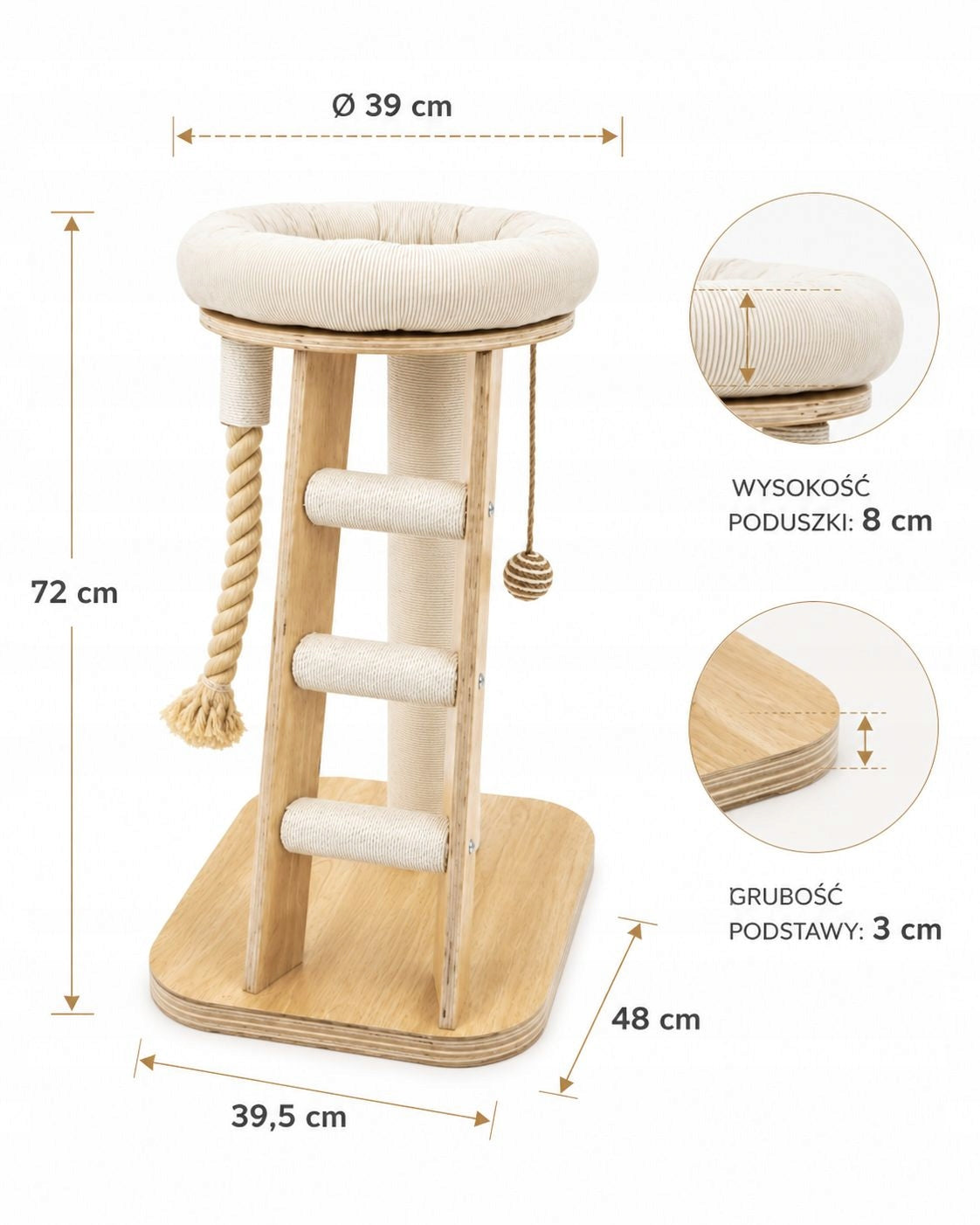 SIMBA scratcher for cat with a bed on a stable wooden base Shape square