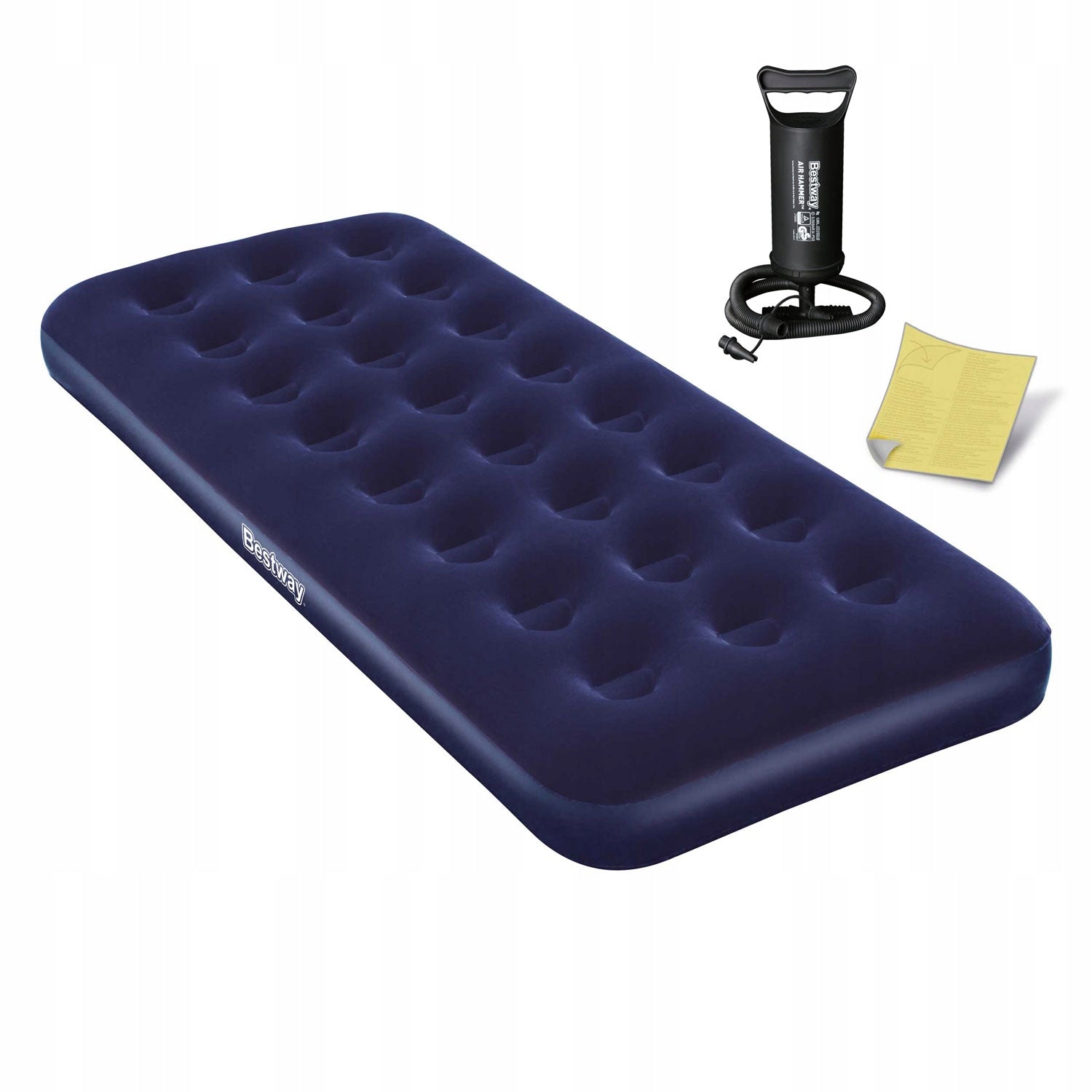 SINGLE INFLATABLE MATTRESS 100 VELOUR WITH PUMP 185X76X22 CM COMPLETE