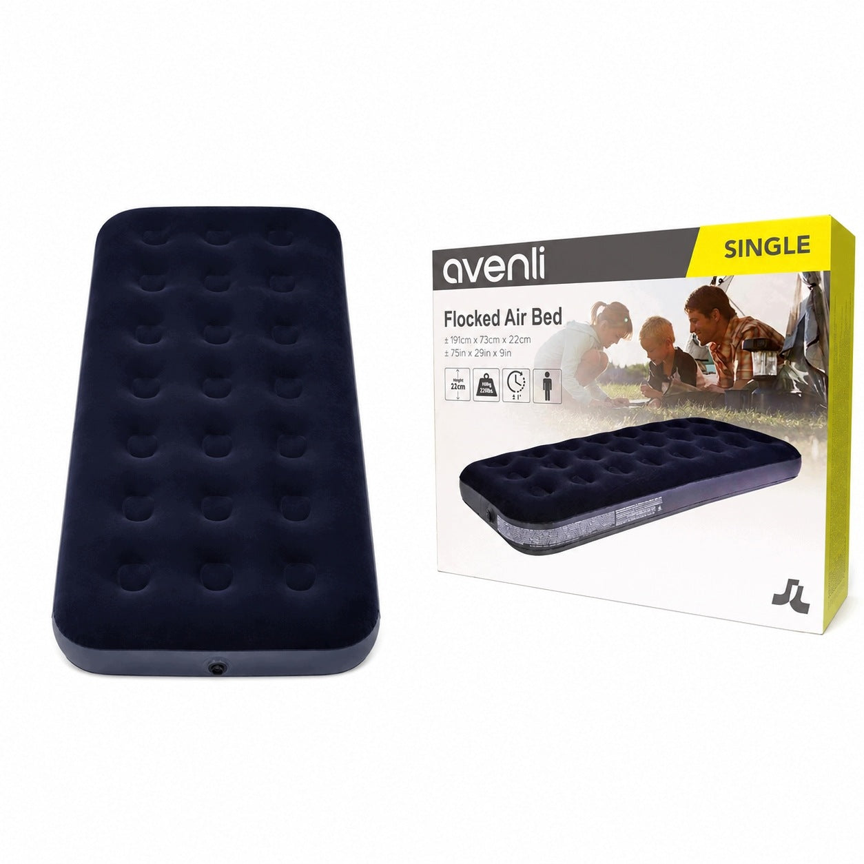 SINGLE INFLATABLE MATTRESS 191x73x22 cm HIKING VELOUR AVENLI