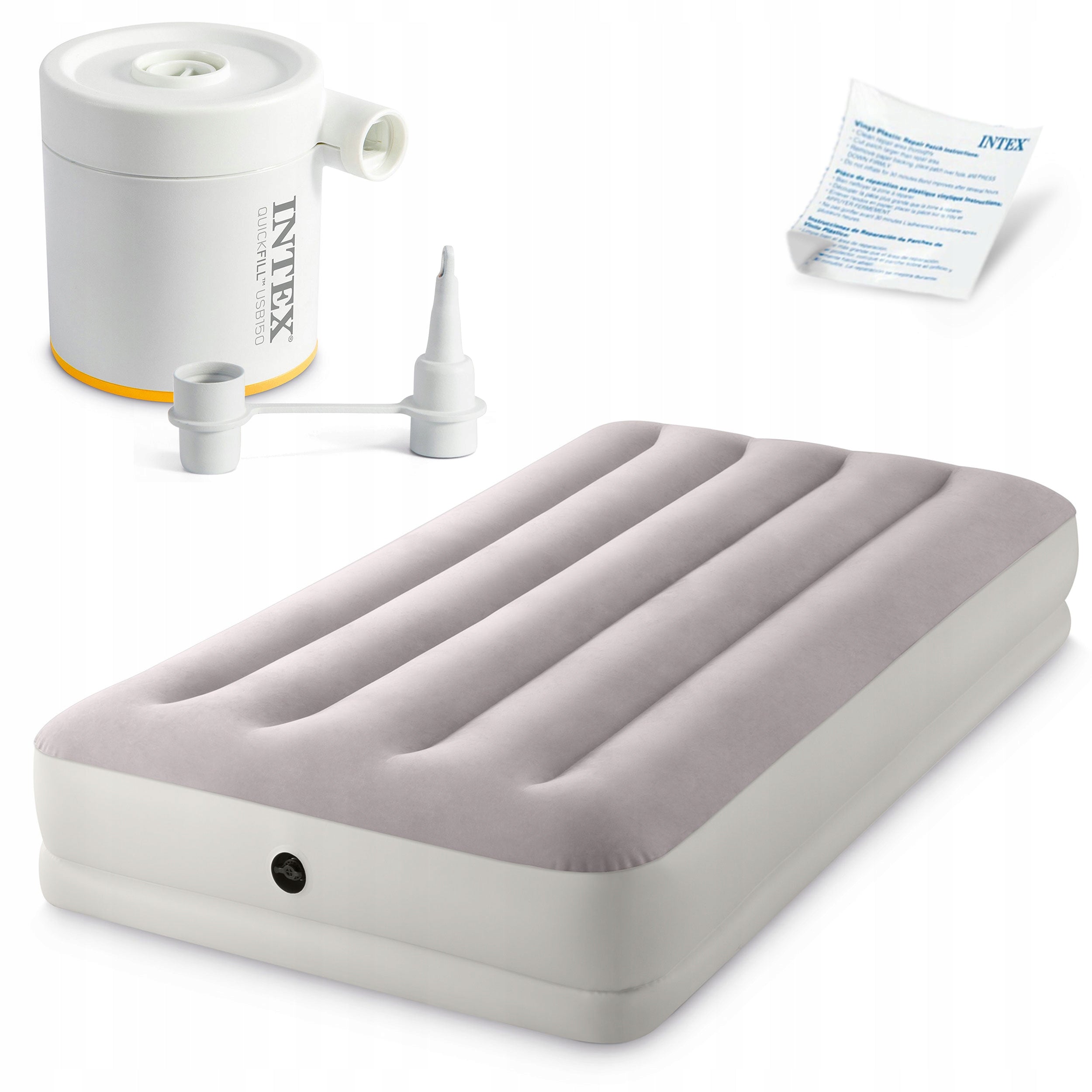 SINGLE VELOUR INFLATABLE MATTRESS WITH USB PUMP INTEX 64177 BED