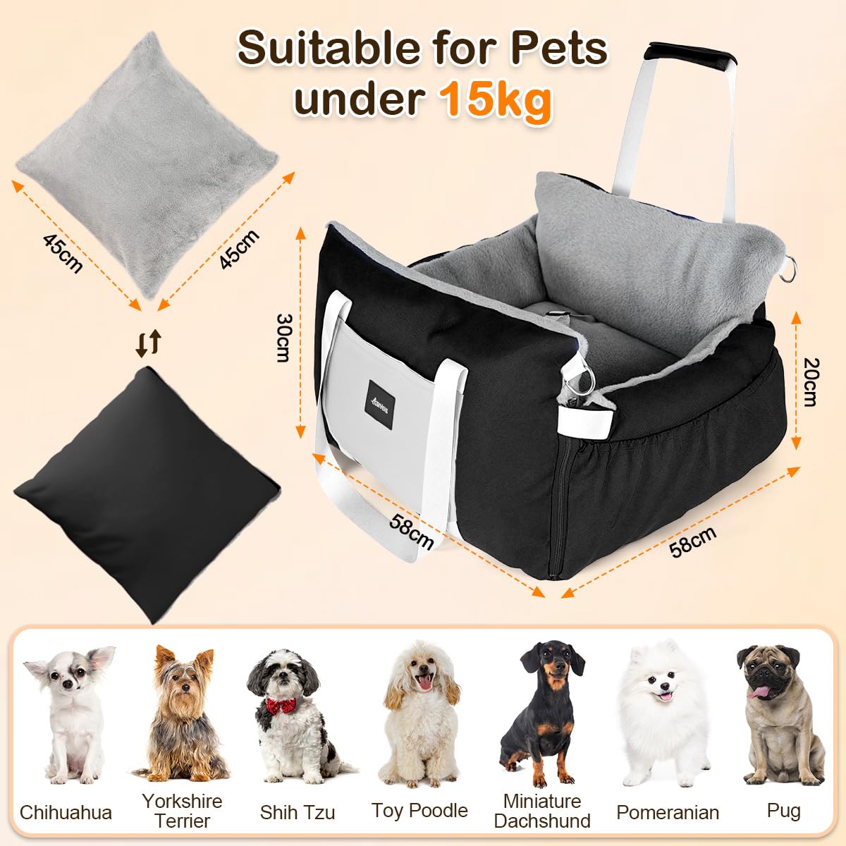 SIVEIS 3in1 Car Seat and Travel Bed for Small Dogs Portable Packaging status original