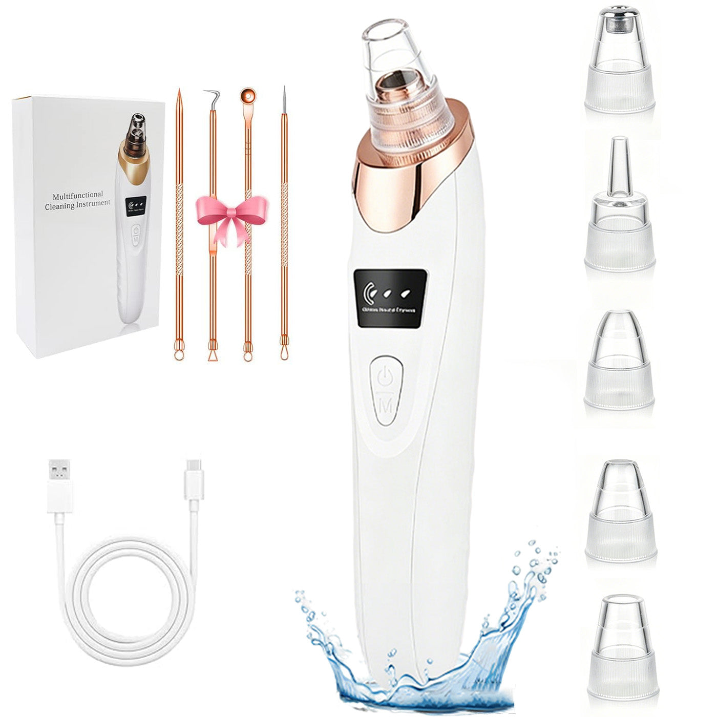 SKIN VACUUM CLEANER WITH MICRODERMABRASION – BLACKHEADS AND PORES, 3 LEVELS, 5 TIPS