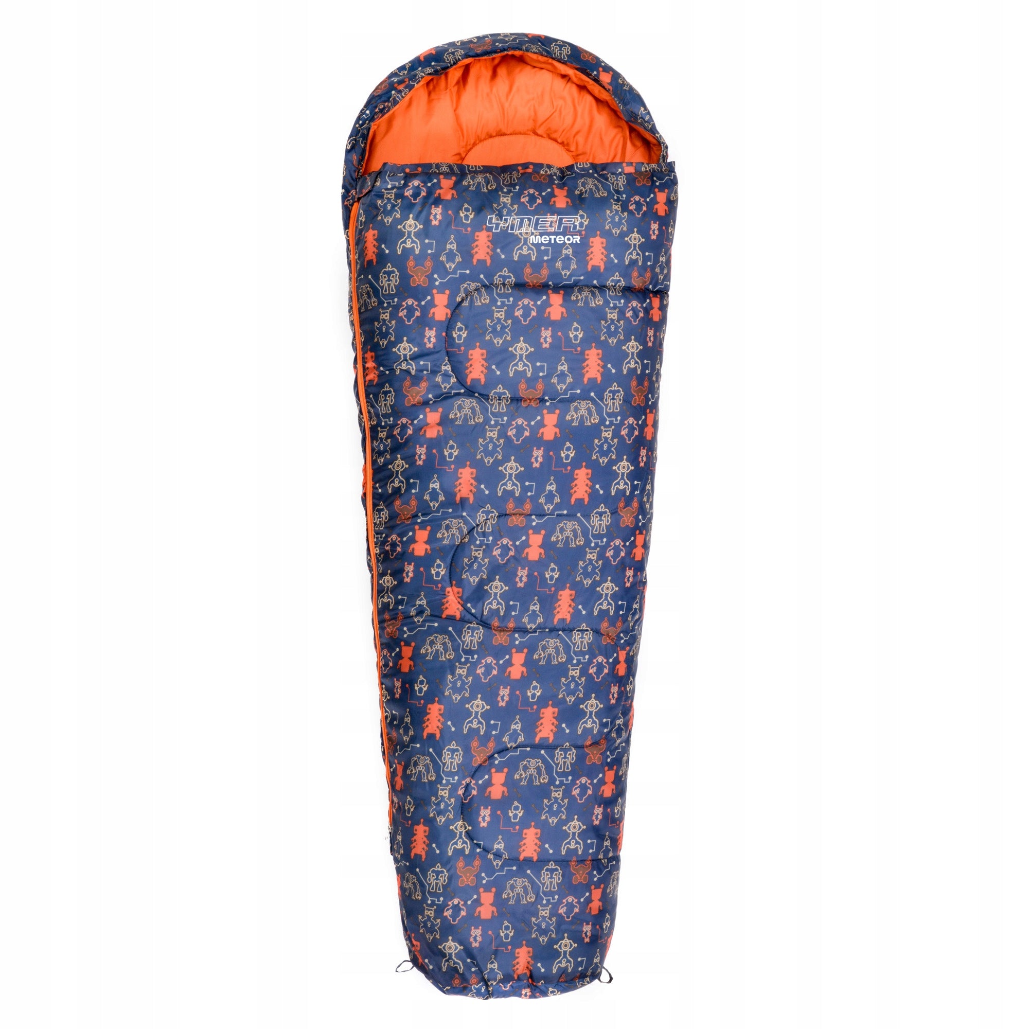 SLEEPING BAG FOR CHILDREN WITH BACKPACK METEOR mummy YMER ROBOT (130+30)x60/40cm Color blue