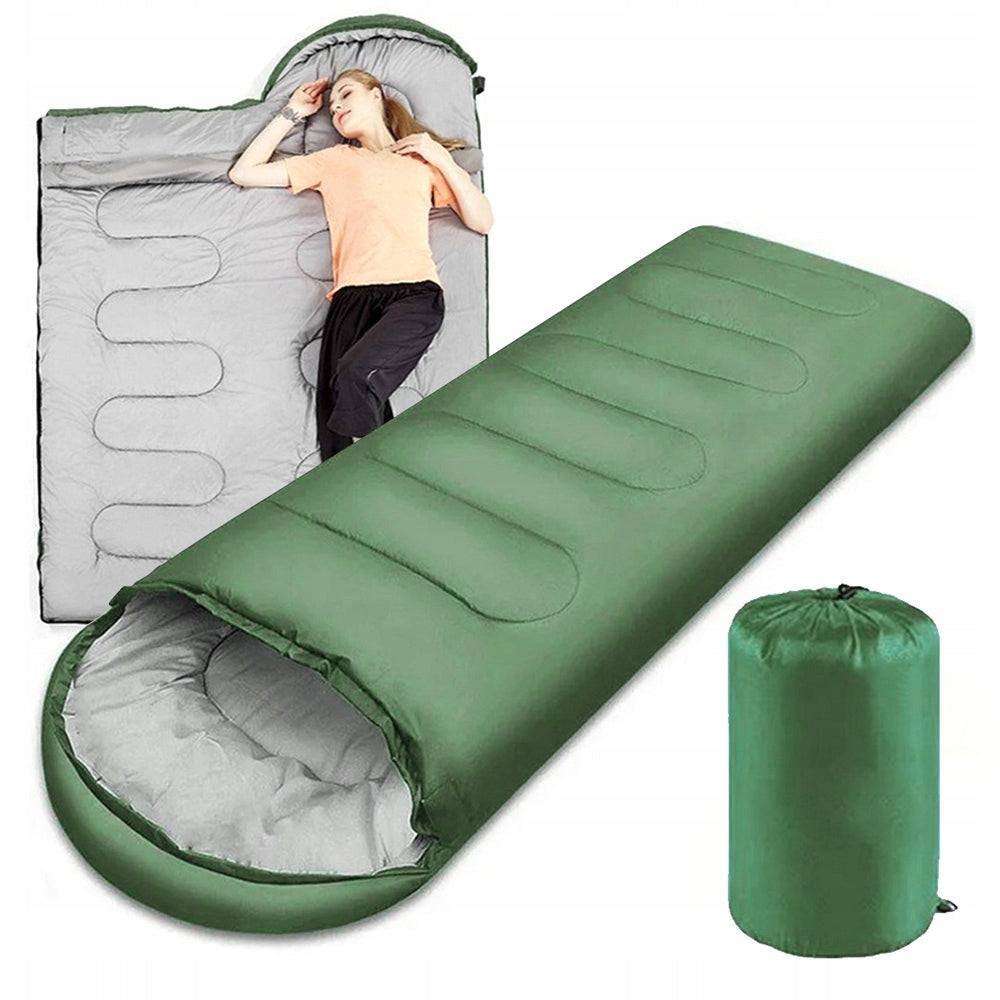 SLEEPING BAG MUMMY HIKING LIGHT WARM DUVET COVER GREEN 210x75 CM