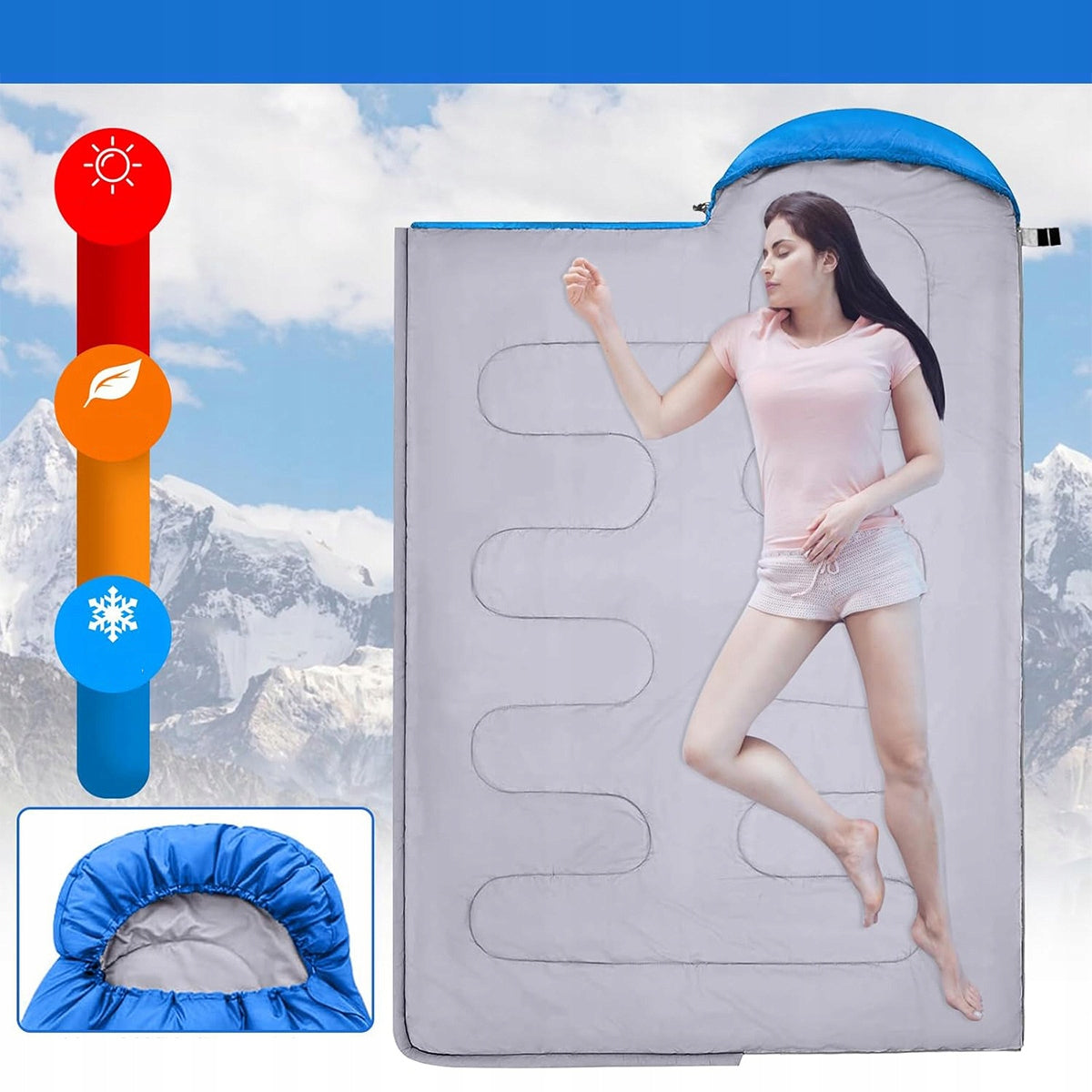 SLEEPING BAG MUMMY HIKING LIGHT WARM QUILT HOOD 2in1 COVER 210x75 CM Manufacturer code 4894997974231