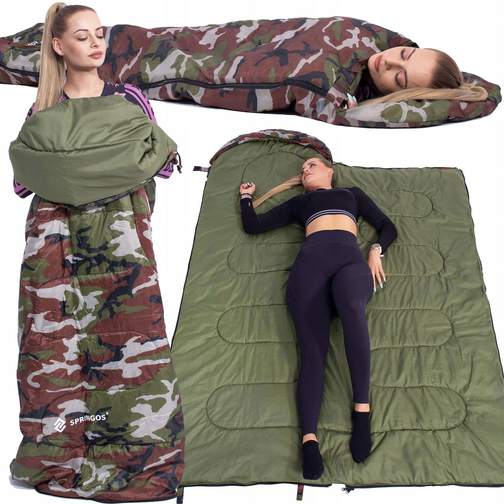 SLEEPING BAG MUMMY HIKING LIGHT WARM QUILT HOOD 2in1 COVER 210x75 CM Packaging status original