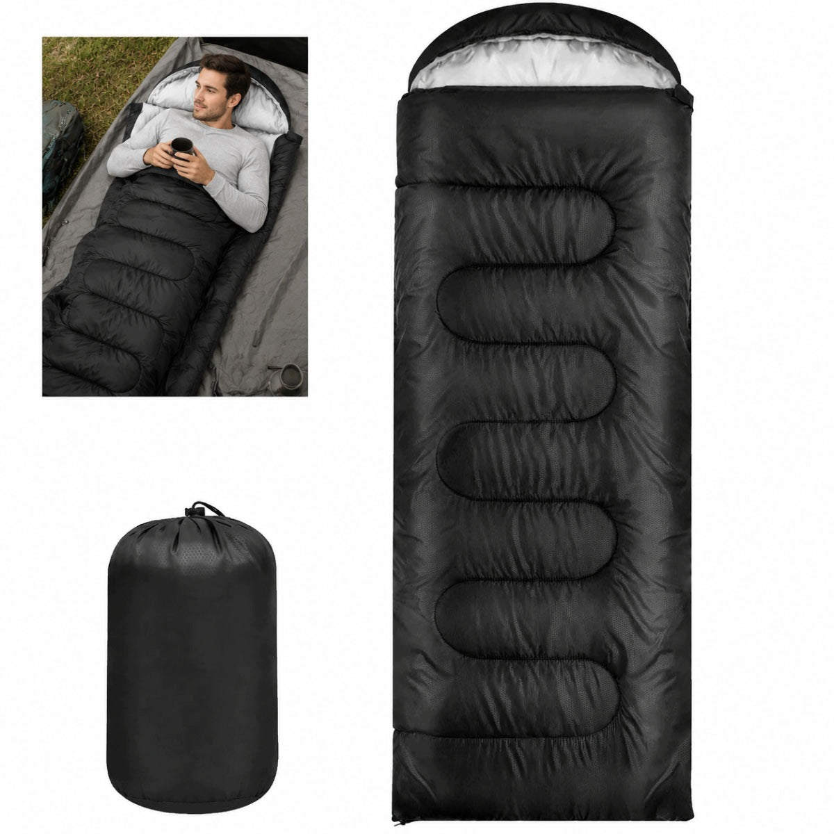 SLEEPING BAG MUMMY HIKING LIGHT WARM QUILT HOOD 2in1 COVER 210x75 CM