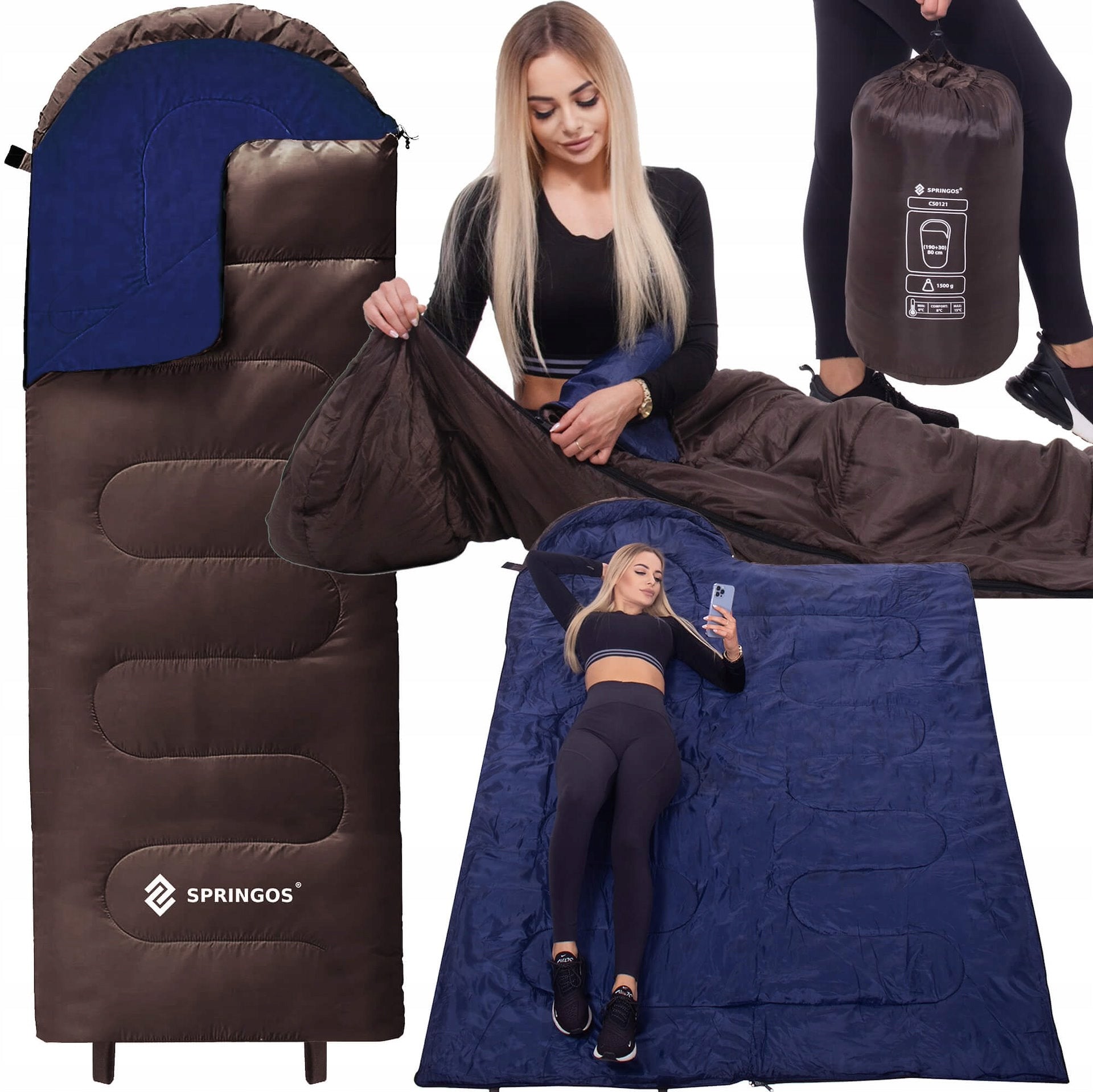 SLEEPING BAG MUMMY HIKING LIGHT WARM QUILT HOOD 2in1 COVER 220x80 cm Packaging status original